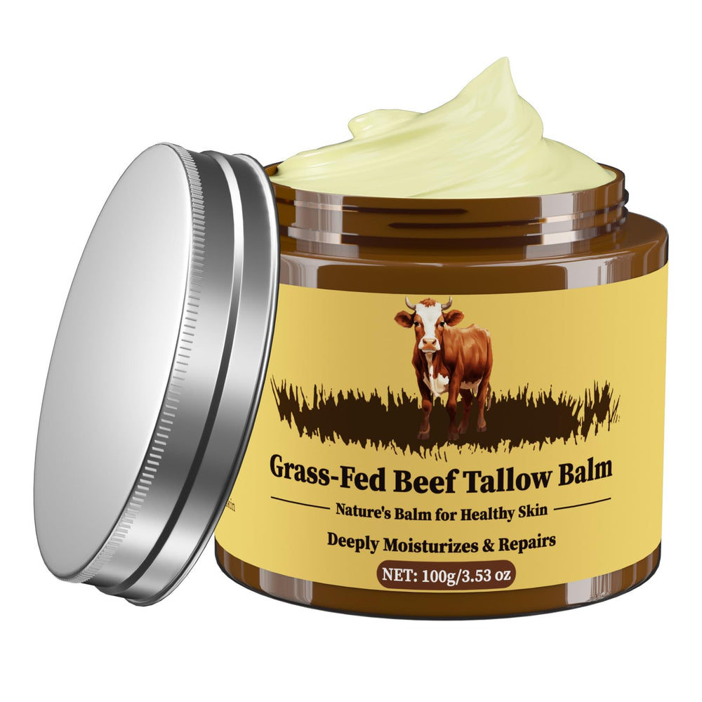 Oebitor beef tallow balm jar close-up showing rich hydration