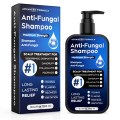 oely antifungal shampoo bottle with label promotes soothing scalp relief and a clean feel