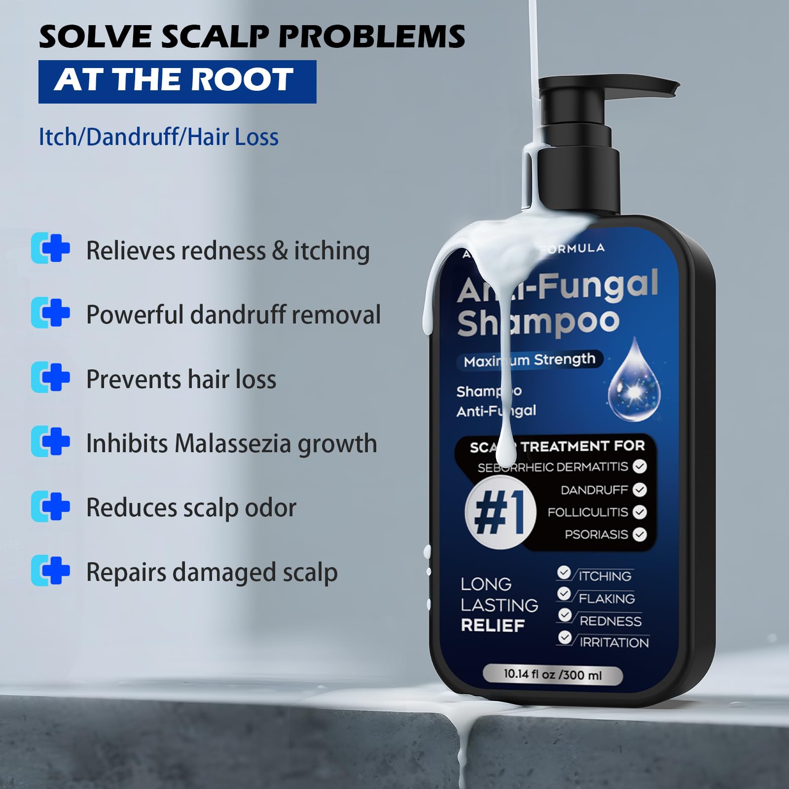 oely antifungal shampoo dryness-relief scenario highlights healthier scalp after use
