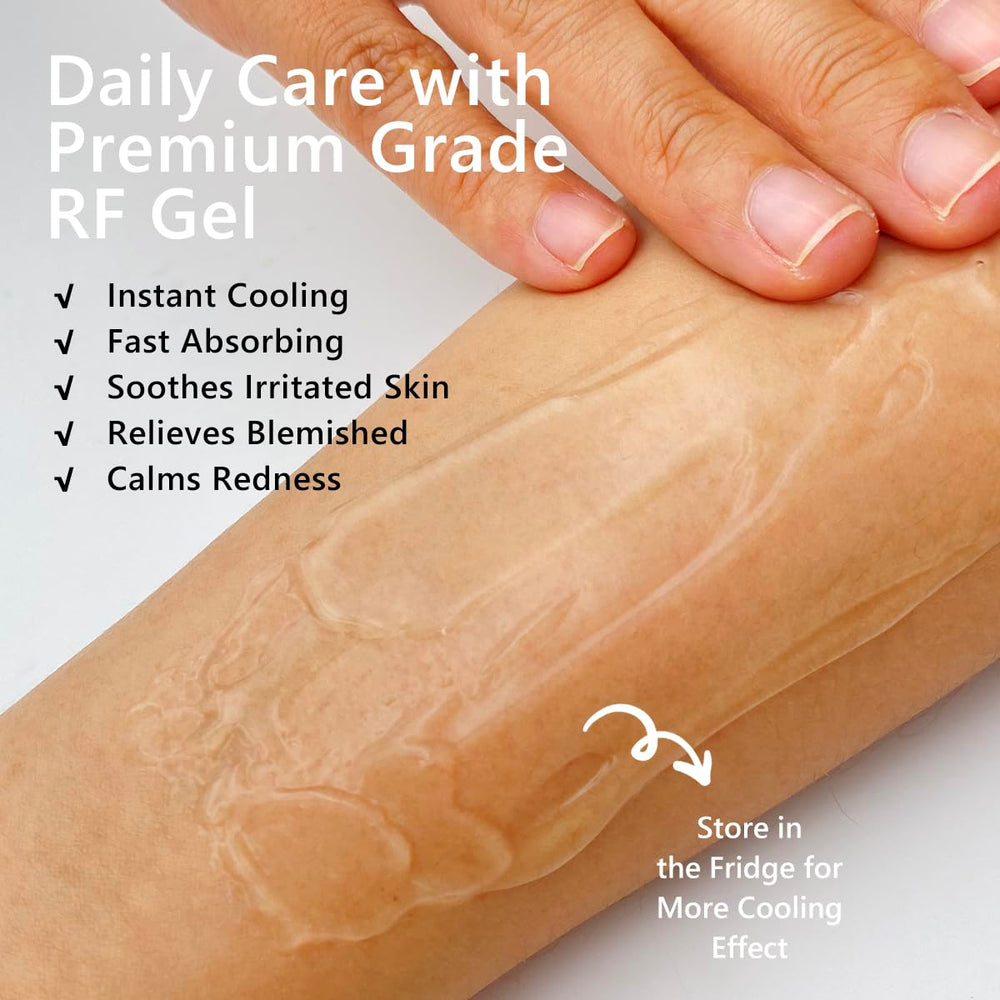 Oeneis RF Gel clear water-based formula shown on skin during treatment.