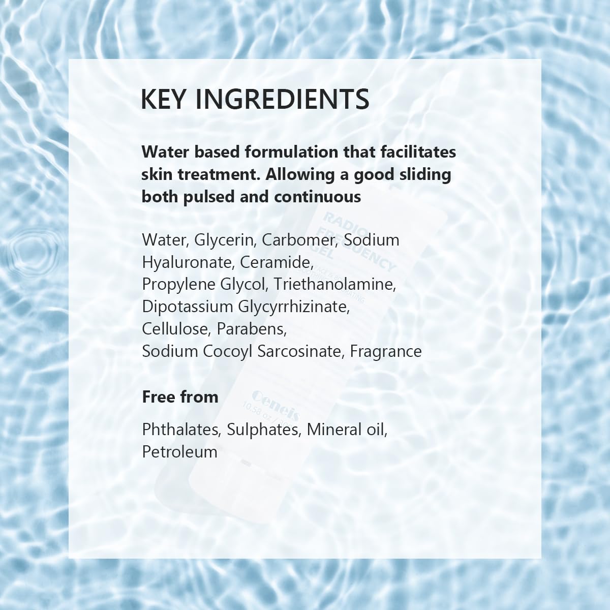 Oeneis RF Gel hyaluronic acid close-up highlights hydrating formula for skin comfort.