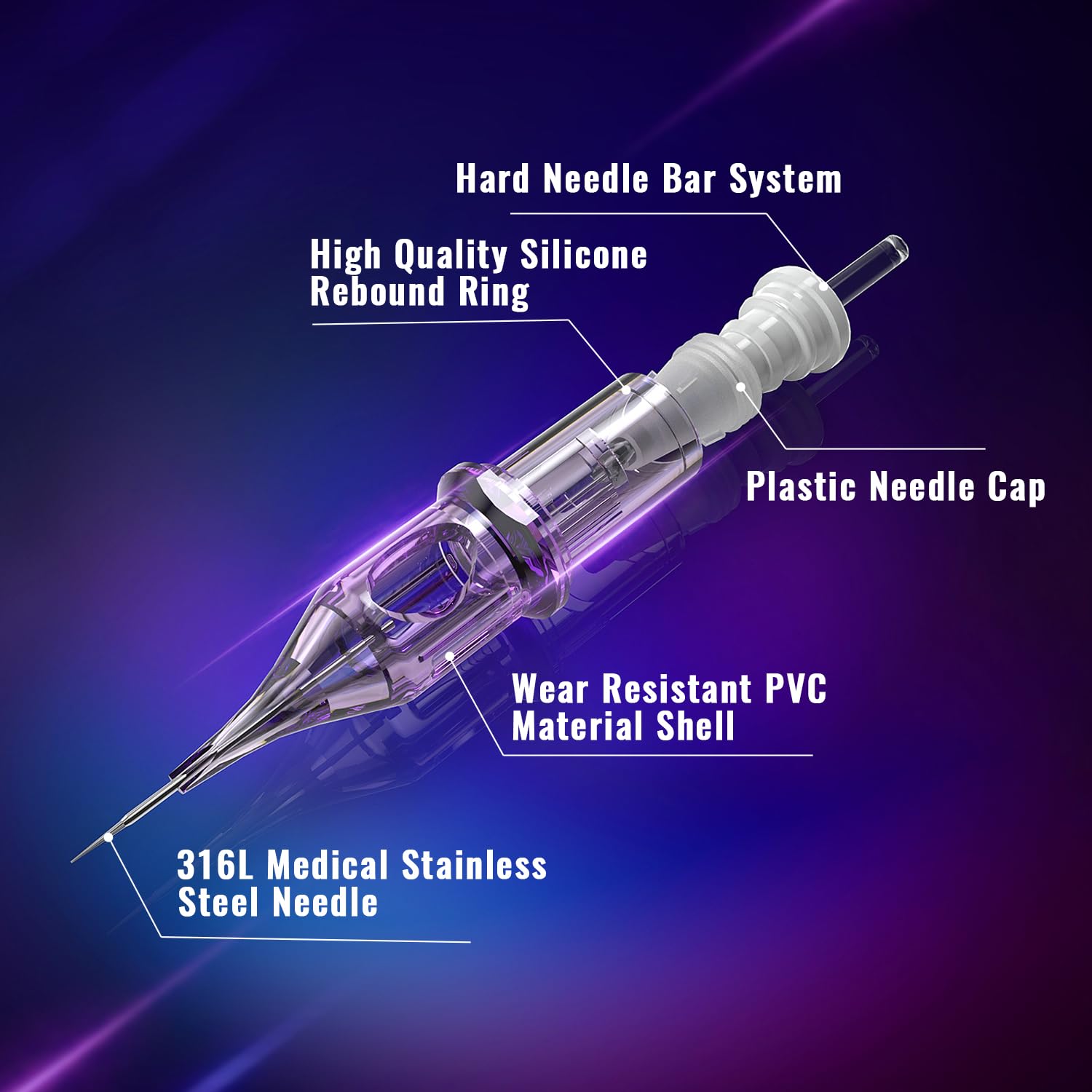 OFEYLE 316L stainless steel cartridge needles close-up showing durability for precise lines.