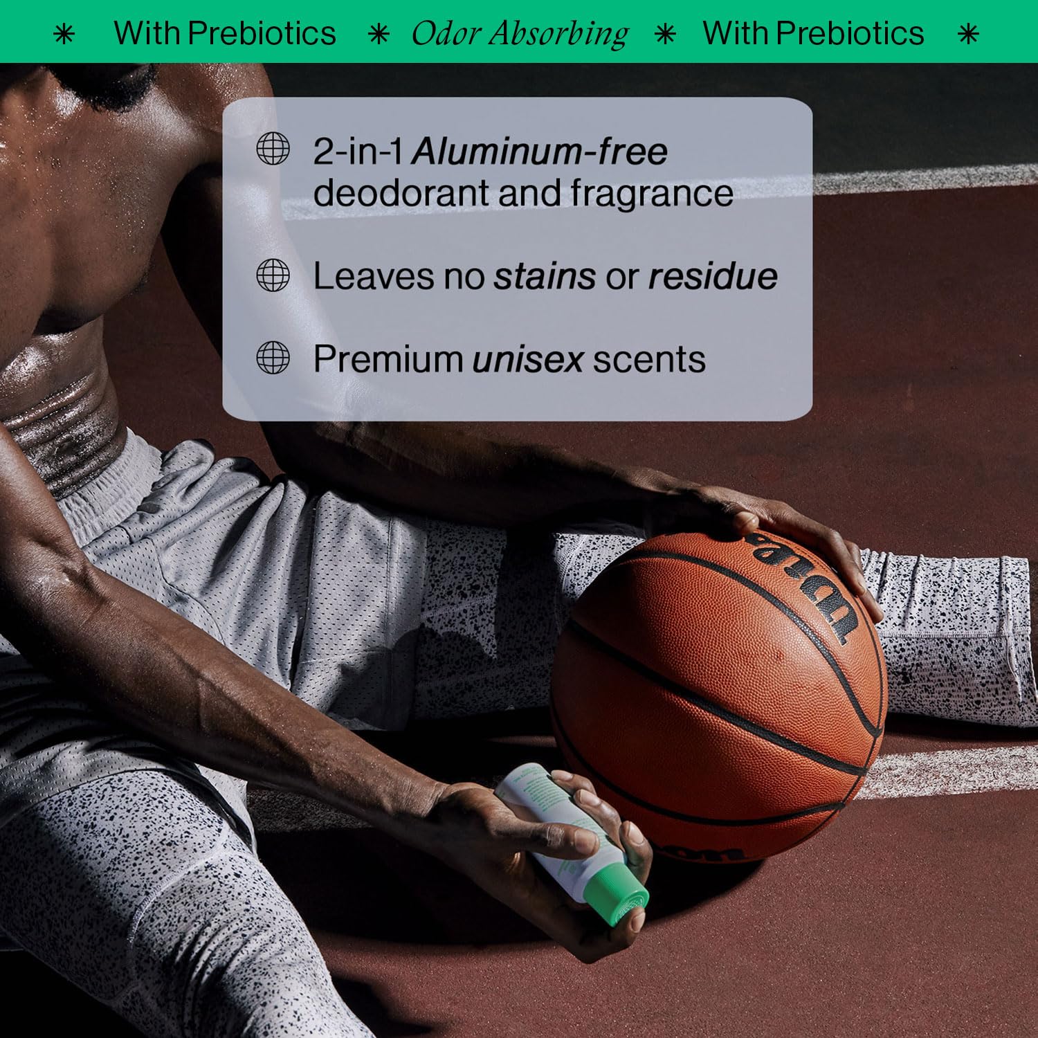 OffCourt bottle close-up label highlights prebiotic odor balance.
