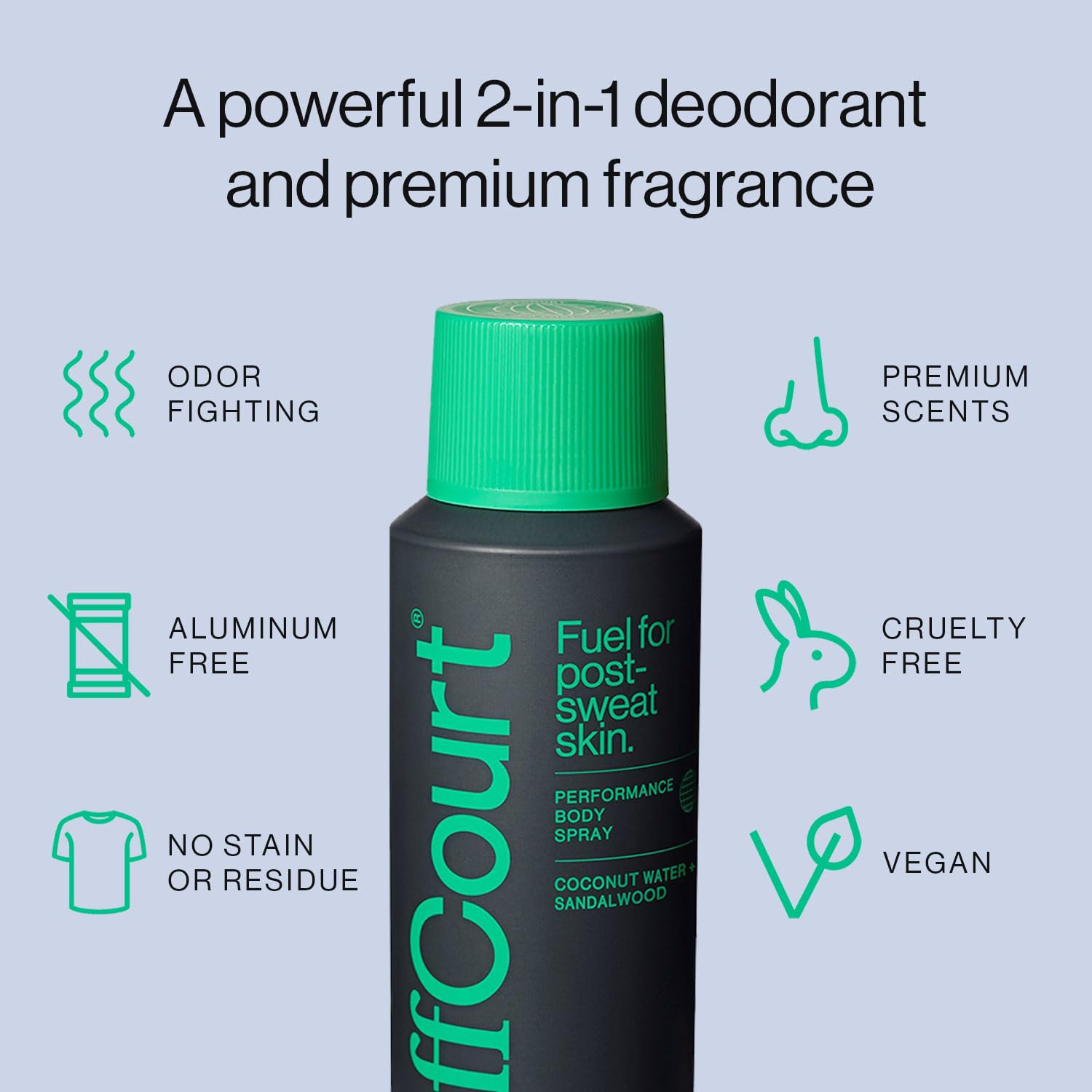 OffCourt logo with vegan and cruelty-free, USA-made claim.