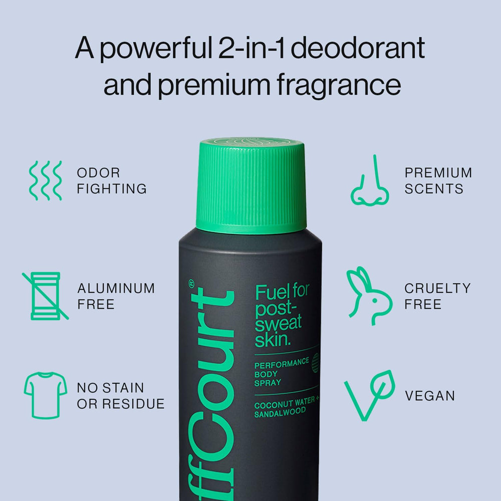 OffCourt logo with vegan and cruelty-free, USA-made claim.