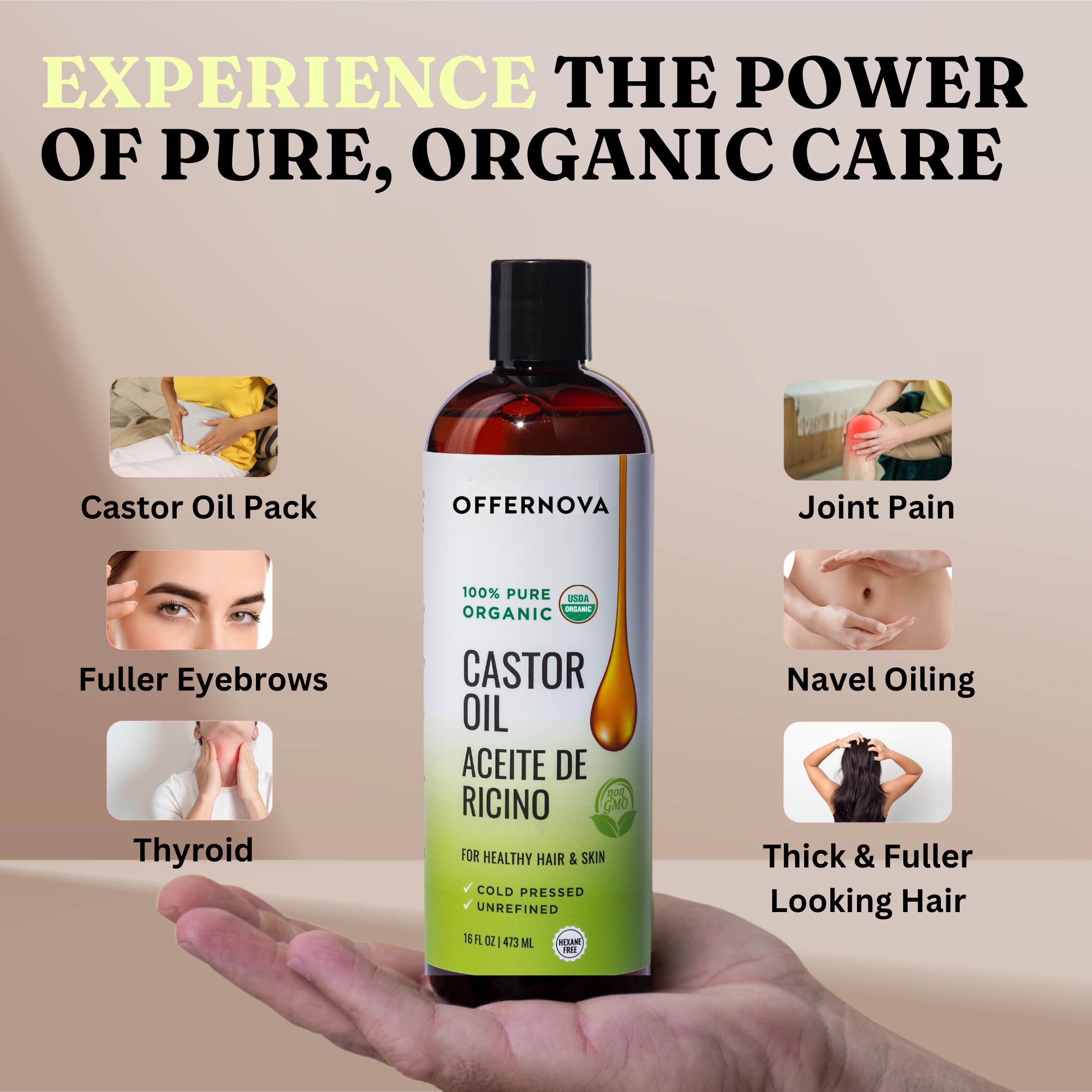 Offernova Castor Oil hair shine after scalp massage