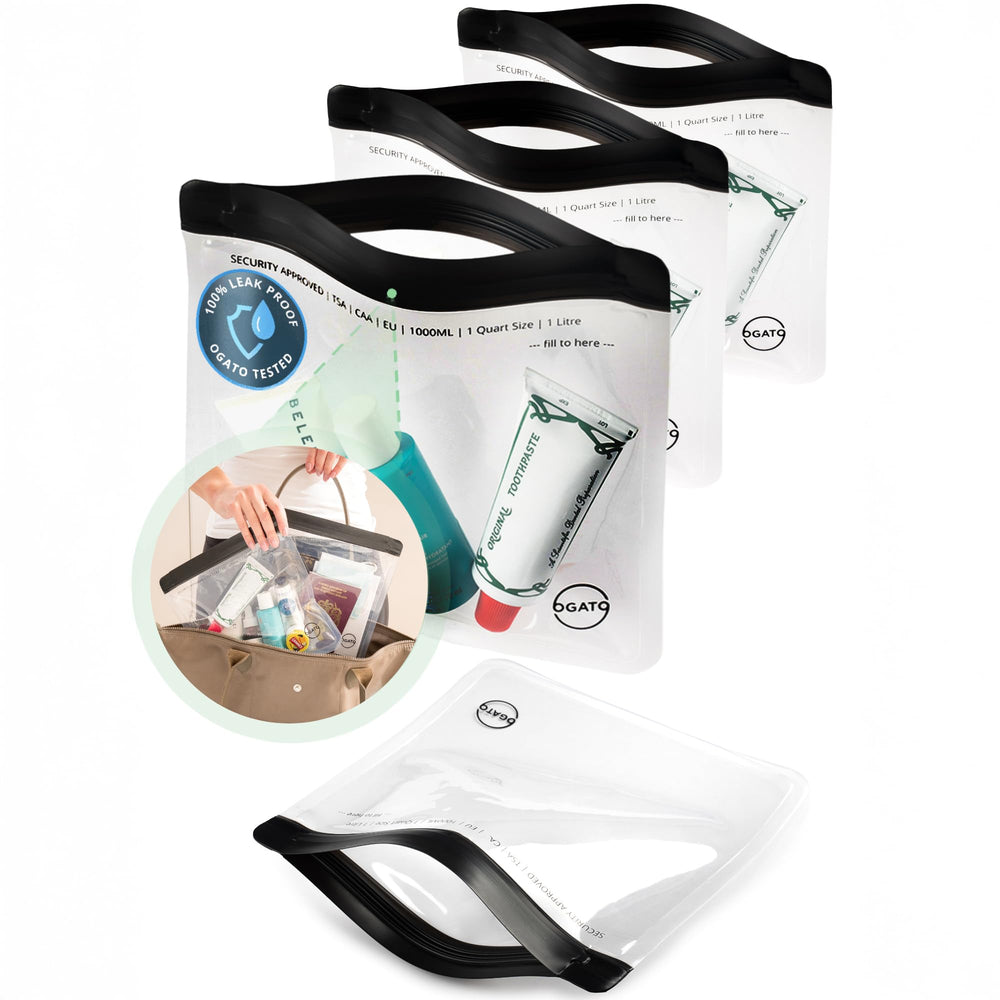 Ogato clear toiletry bag 3pc travel pack for organized packing and easy security checks