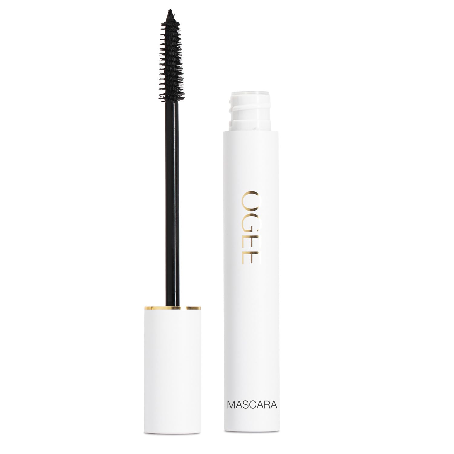 Ogee Beyond Clean Mascara bottle closeup highlights organic formula for gentle lash care