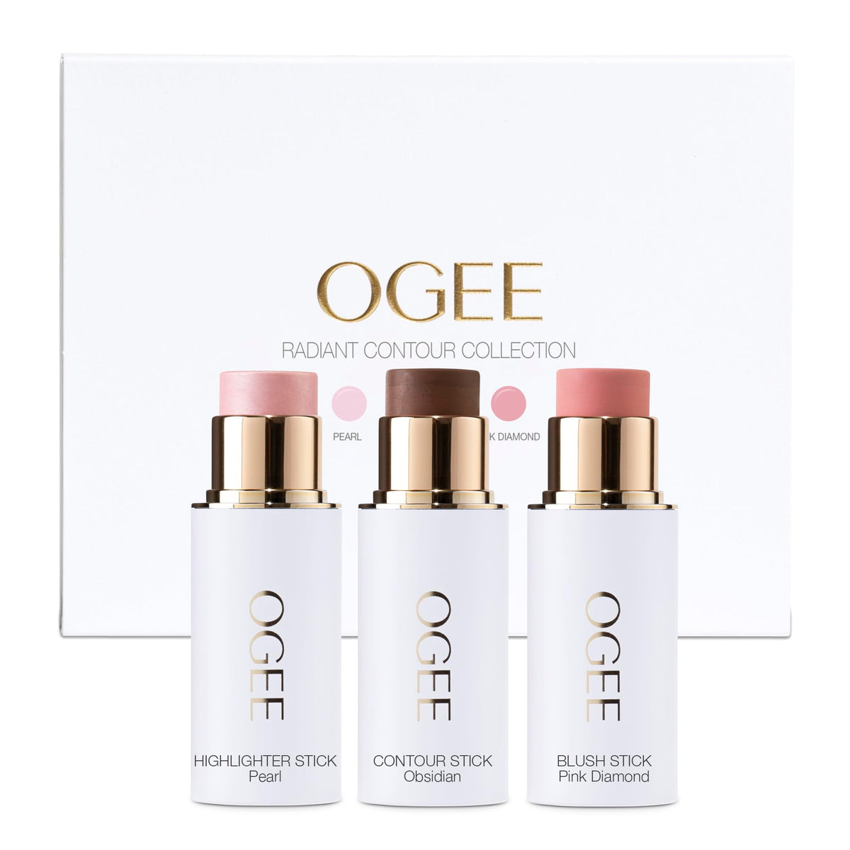 Ogee face-stick radiant collection trio packaging for on-the-go glow