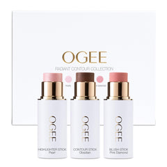 Ogee face-stick radiant collection trio packaging for on-the-go glow