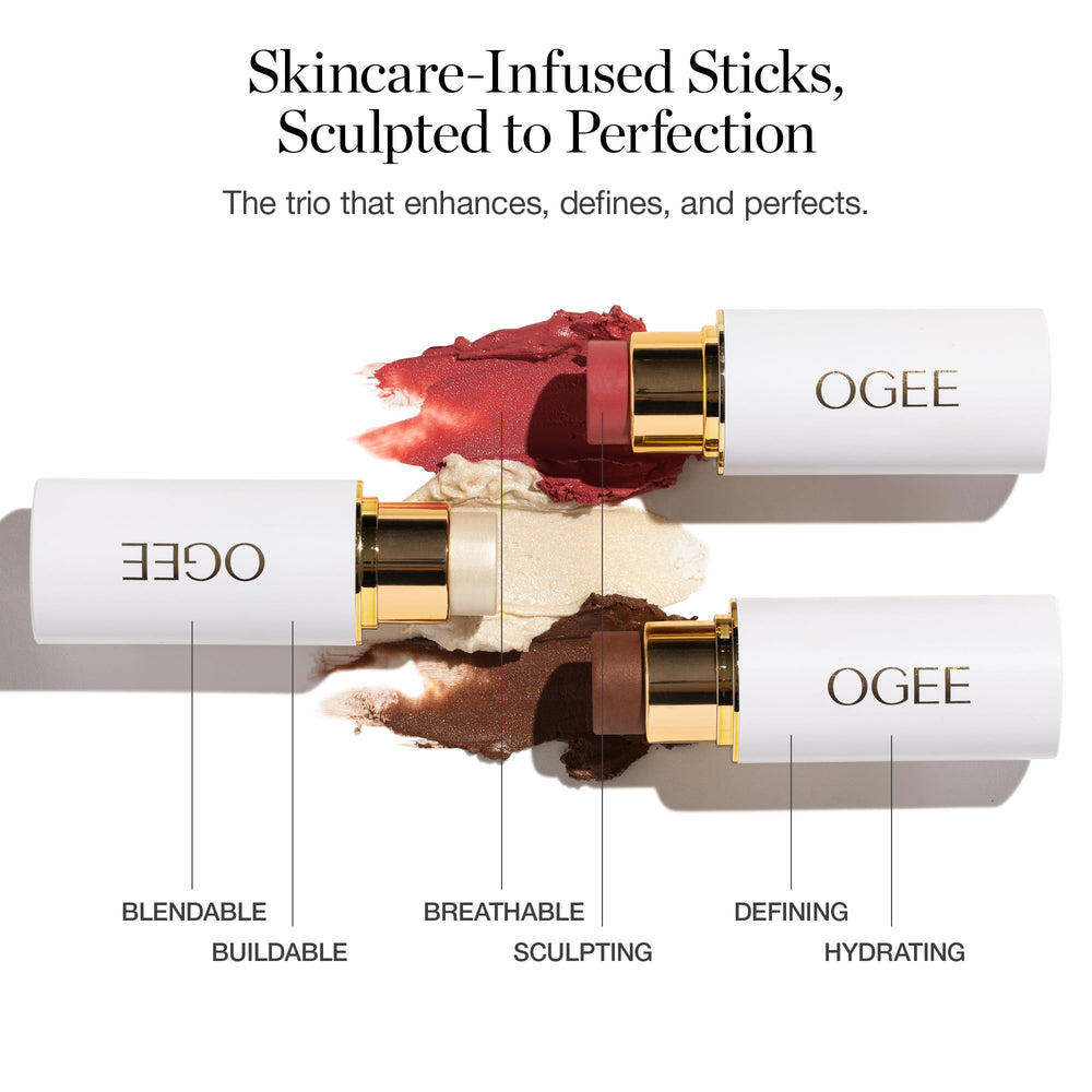 Ogee highlighter stick luminous dust adds subtle radiance to cheeks and brow bone