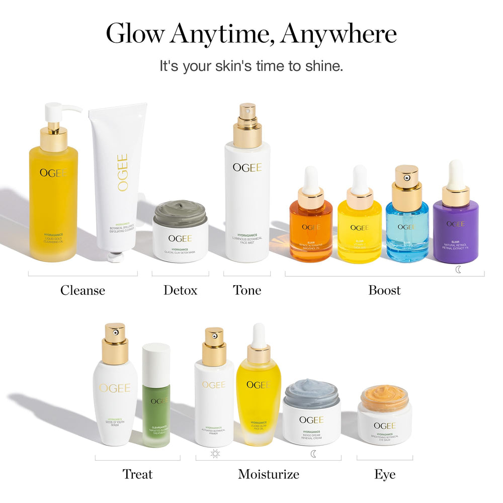 Ogee Jojoba Glow Face Oil ingredients blend featuring antioxidants and nourishing essential oils