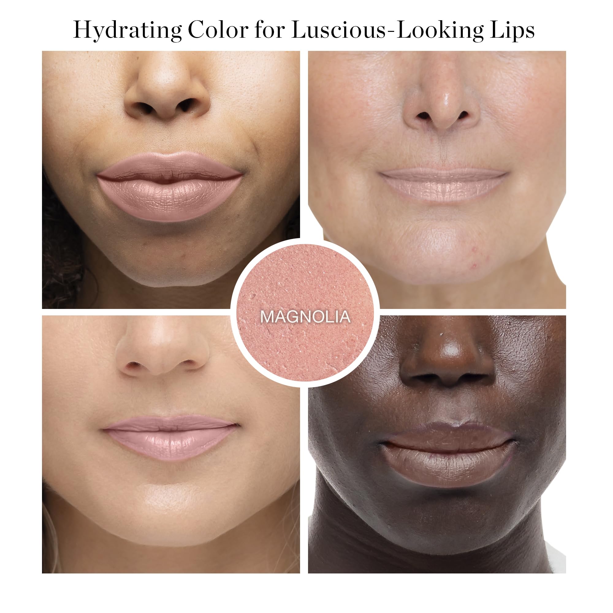 The Ogee Magnolia lip-glow-application demonstrates easy, buildable color and nourishing feel.