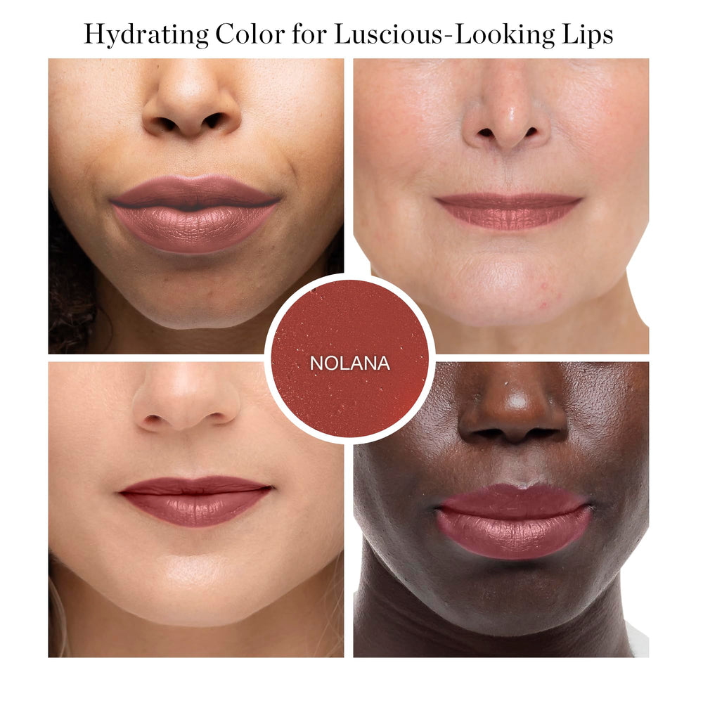 Ogee Nolana lip oil tube application demonstrating buildable color in one swipe