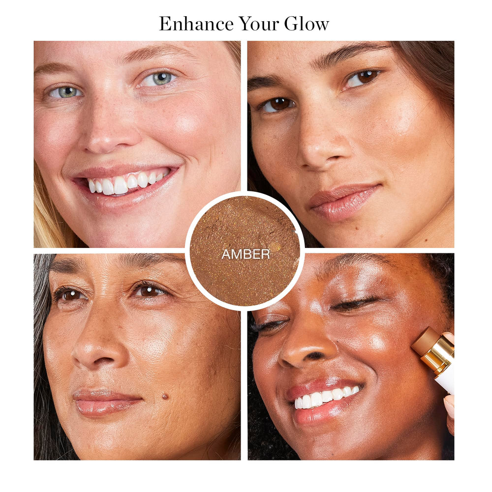 Ogee Sculpted Face Stick Amber Sun-Kissed Bronze swatch on cheek for natural contour