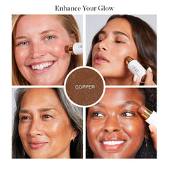 Ogee Sculpted Face Stick copper radiant cocoa application swipe demonstrates buildable bronze warmth