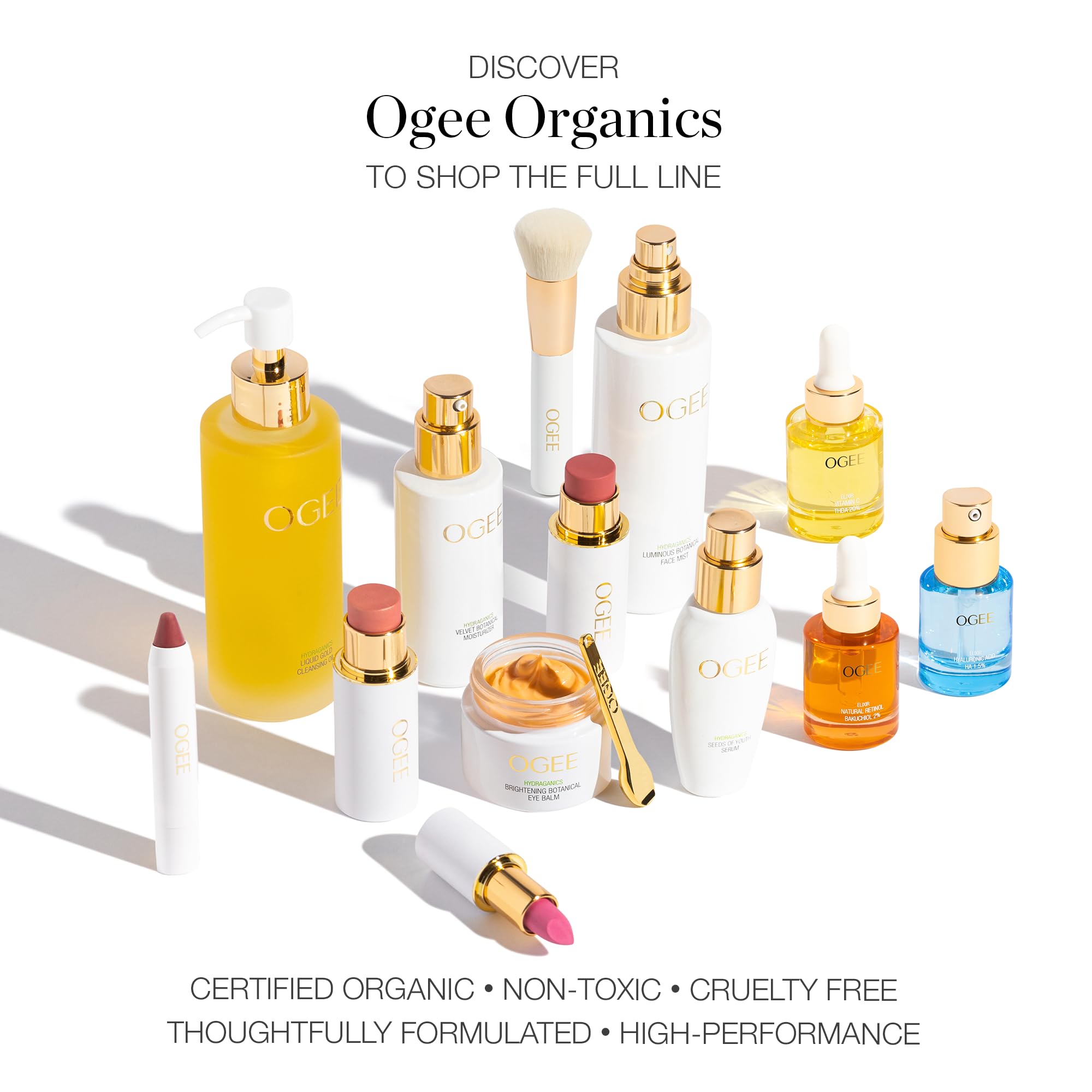 Ogee highlighter subtly smooths skin texture with tapioca powder for a flawless finish.