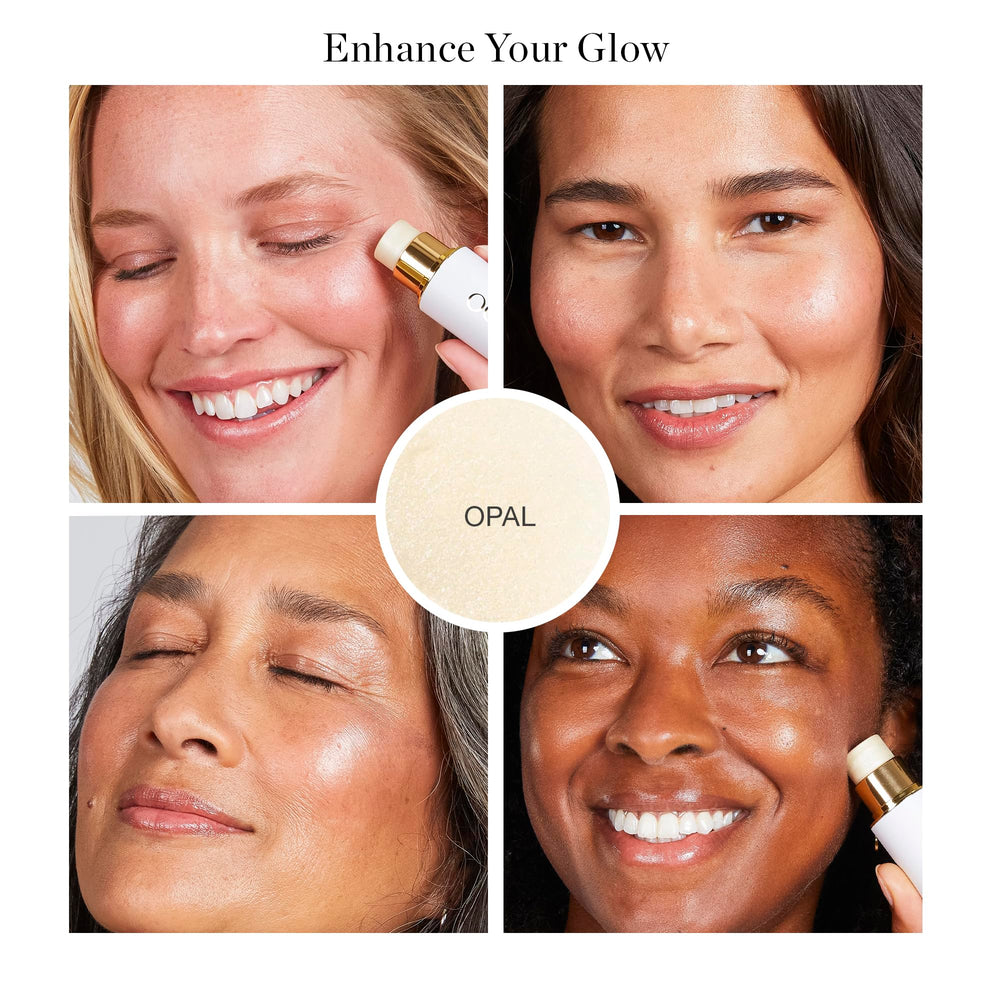 Ogee Opal StarLight highlight stick with sheer-buildable coverage for versatile daytime looks.