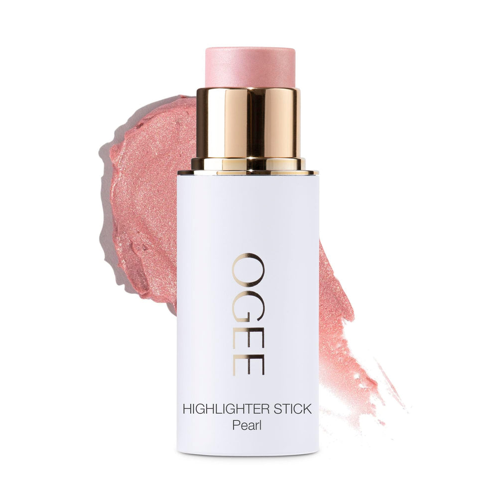 Ogee Sculpted Face Stick Pearl highlighter on application for subtle radiance.