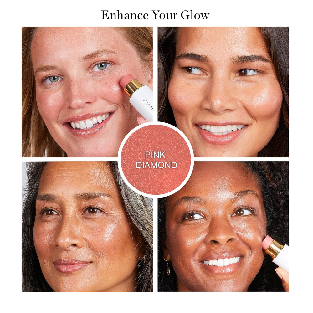 Ogee Sculpted Face Stick Pink Diamond cheek swatch demonstrating buildable color and glow