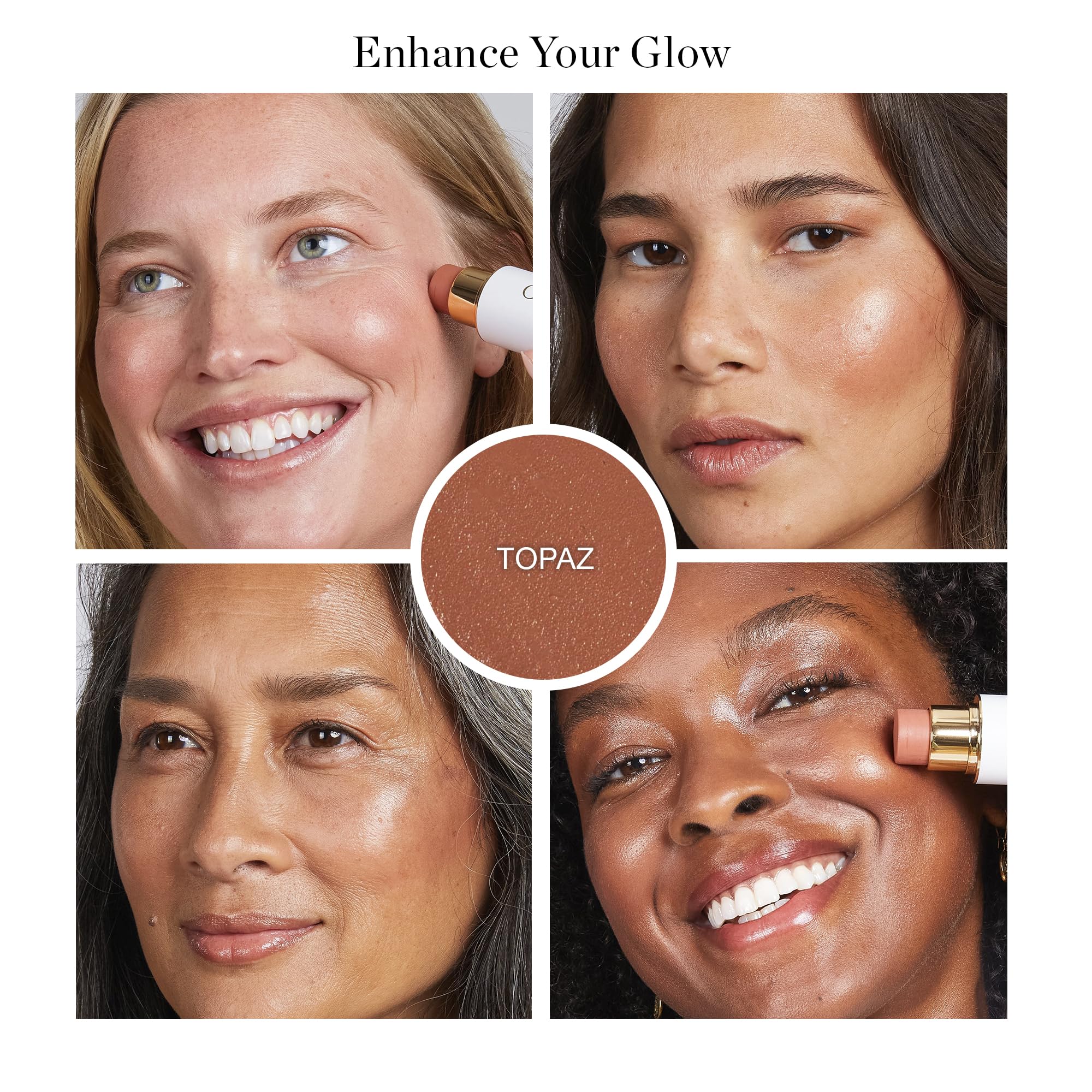 Ogee Sculpted Face Stick Topaz swatches reveal natural rosy peach shade