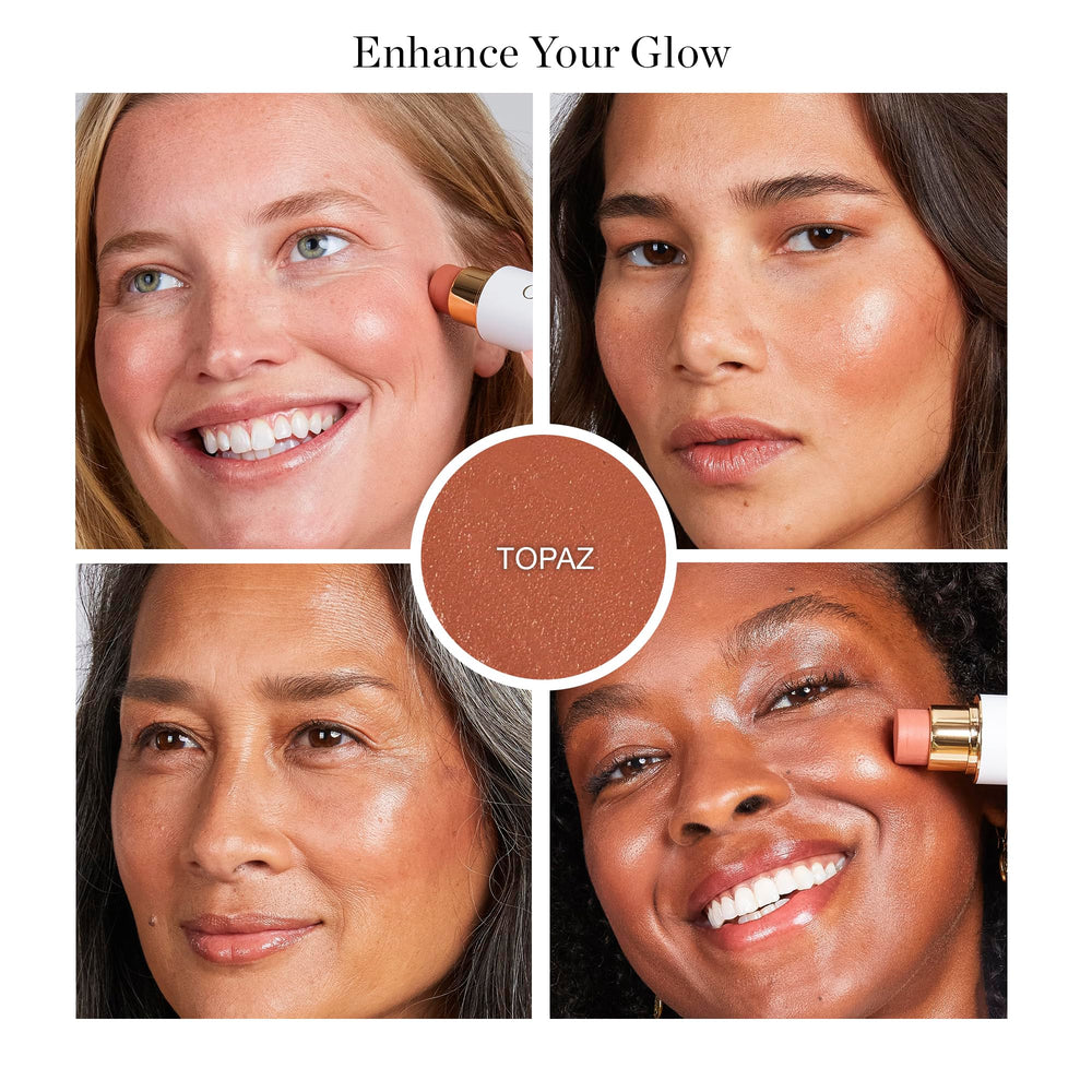 Ogee Sculpted Face Stick Topaz swatches reveal natural rosy peach shade