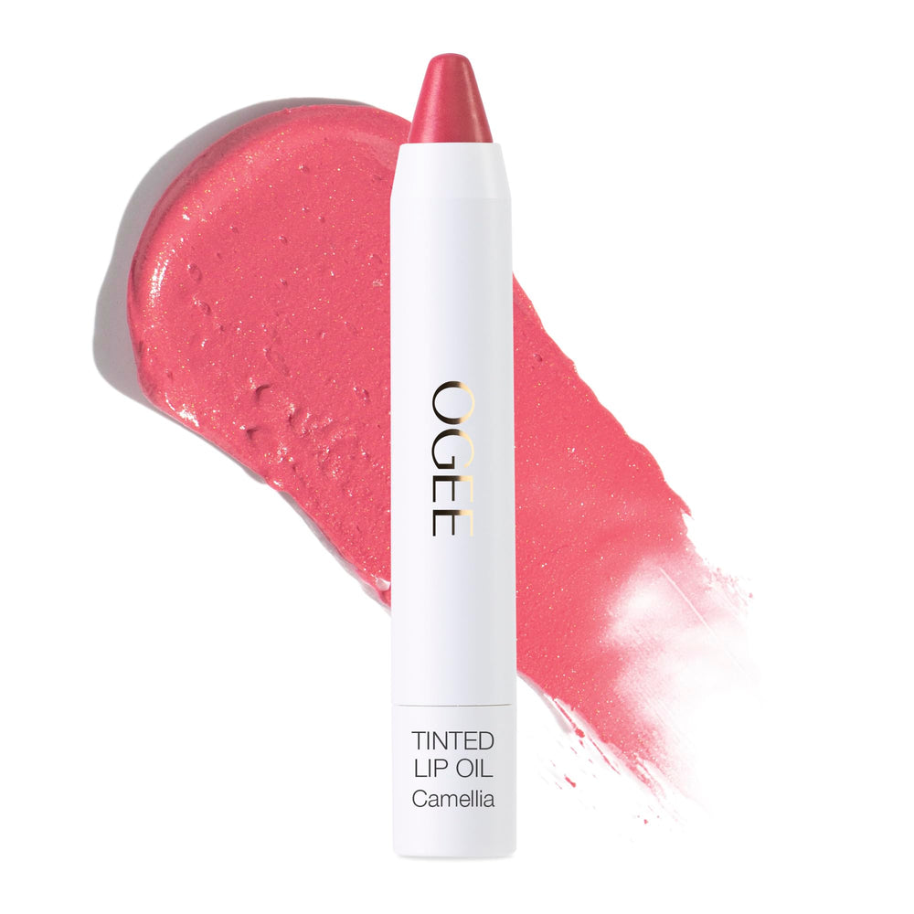 Ogee Tinted Sculpted Lip Oil Camellia packaging showing premium lip color in a sleek bottle for everyday use