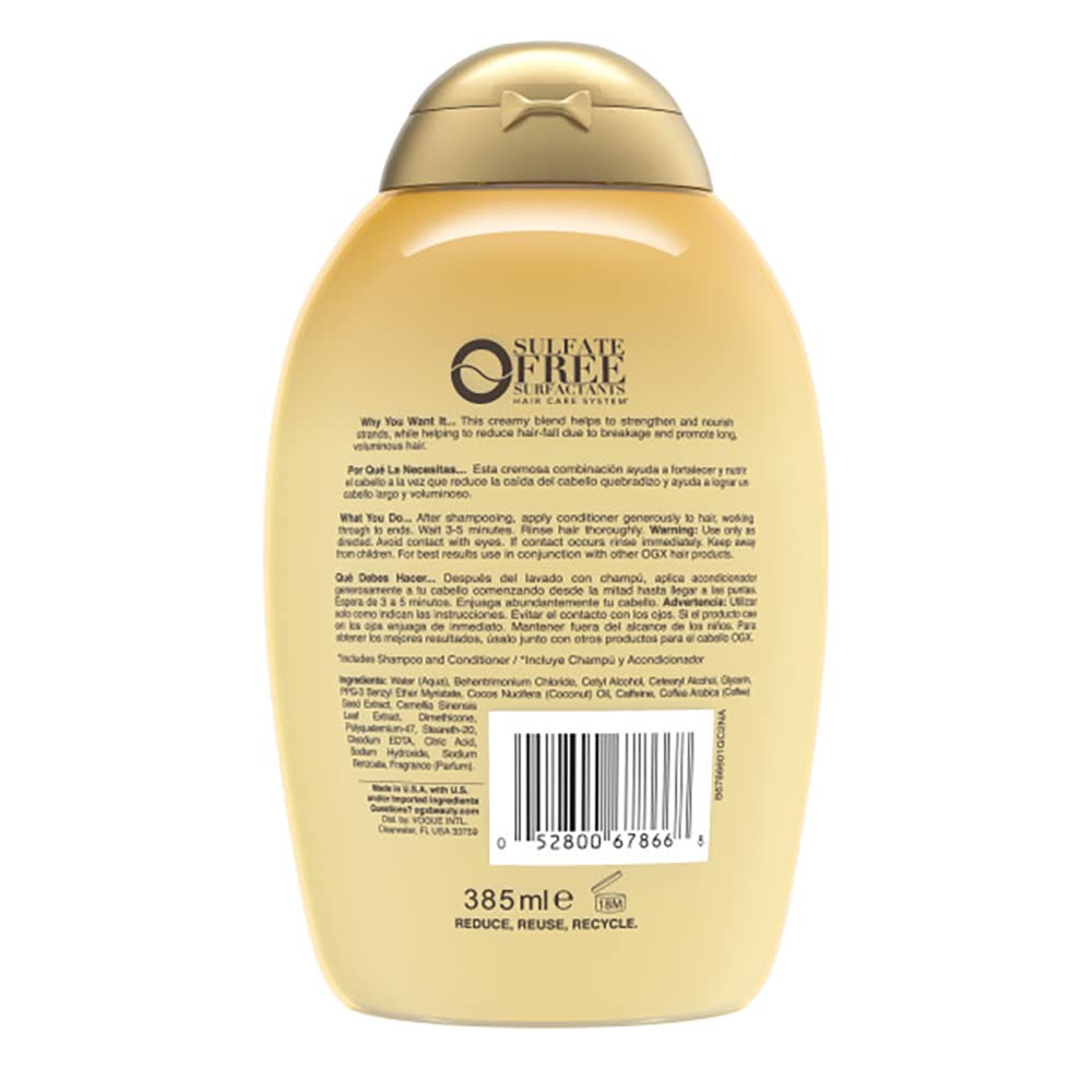 OGX caffeine and coffee extract close-up highlights nourishing ingredients