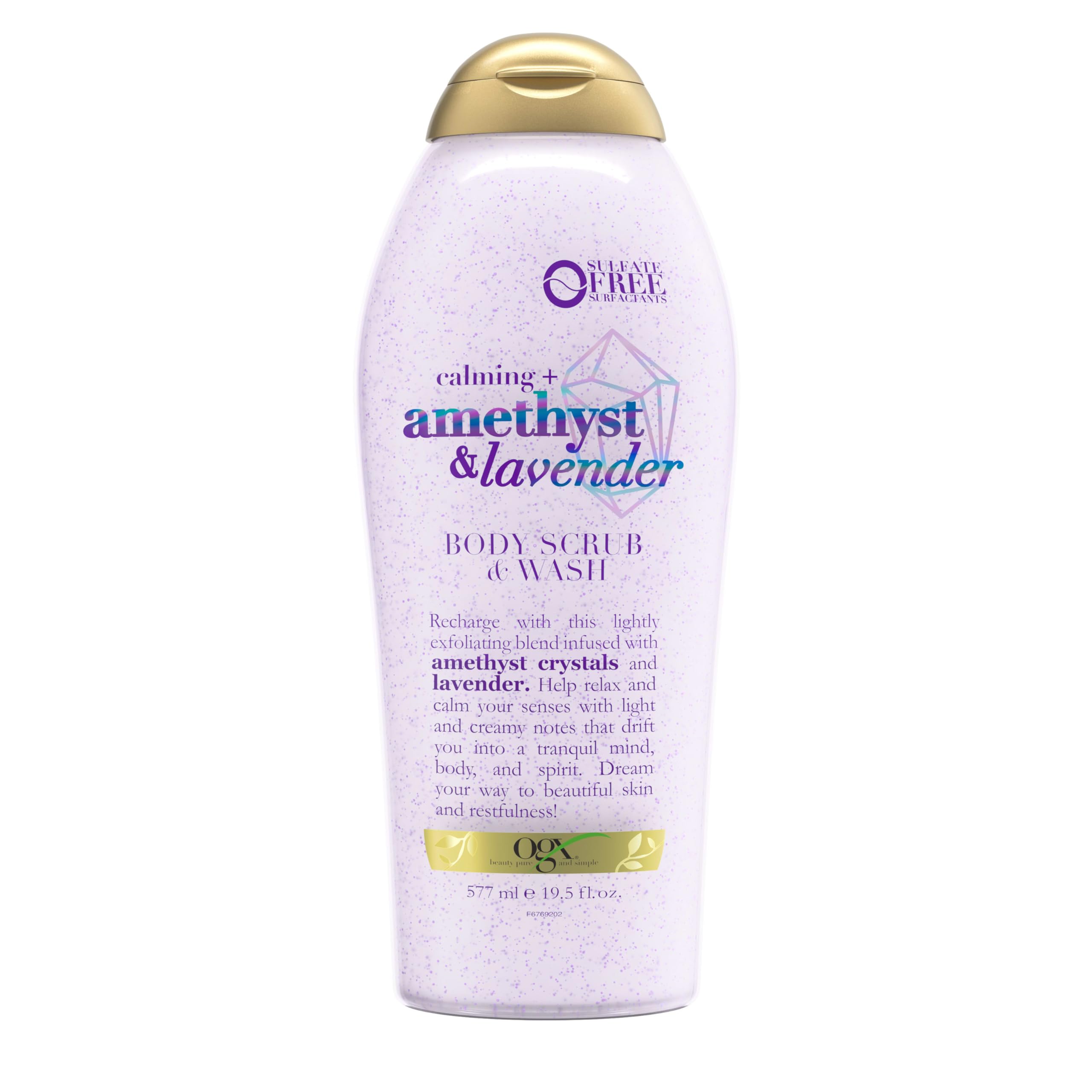 OGX Calming Amethyst Lavender bottle for gentle daily cleansing and relaxation.