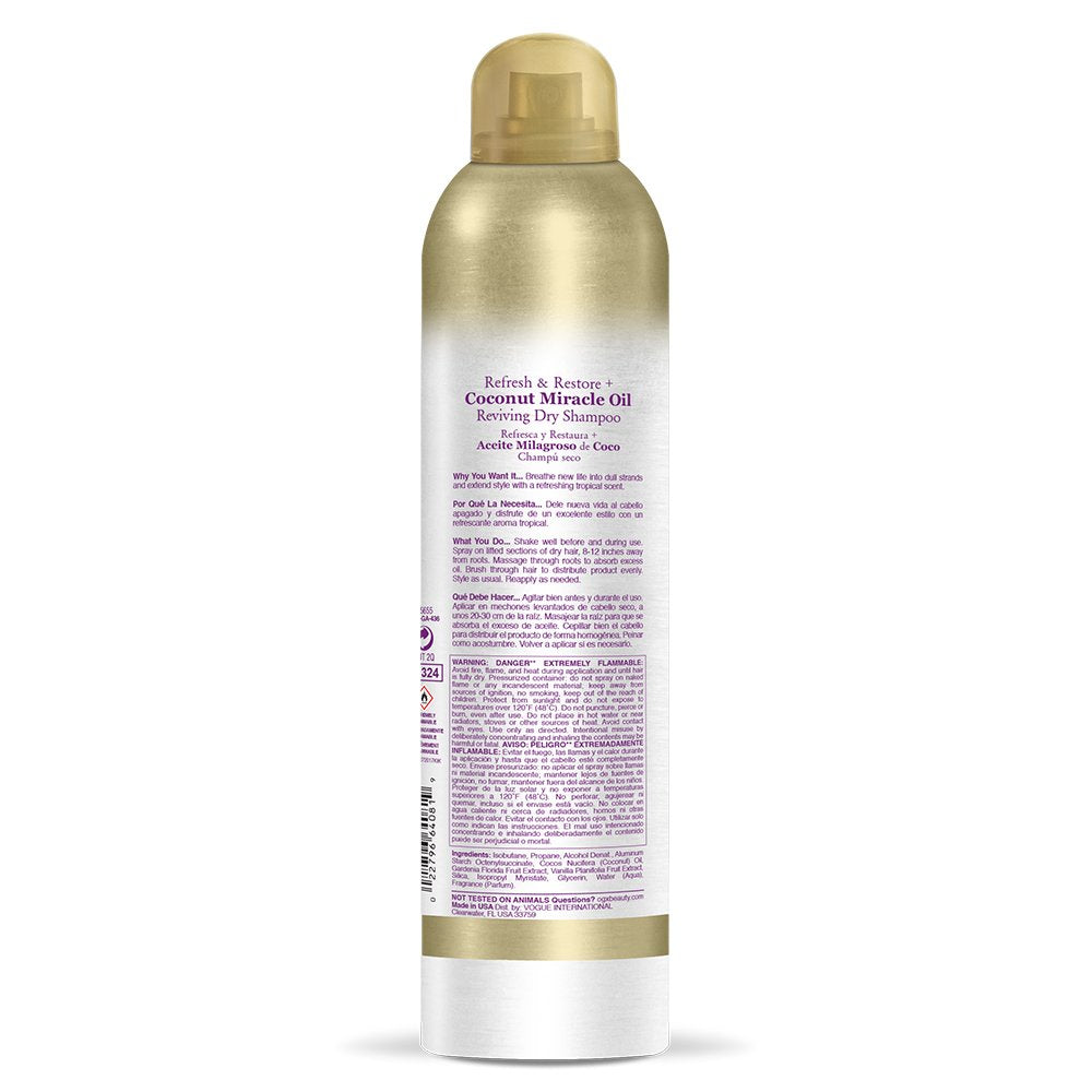 OGX coconut miracle oil ingredients close-up with tiare and vanilla for fragrance
