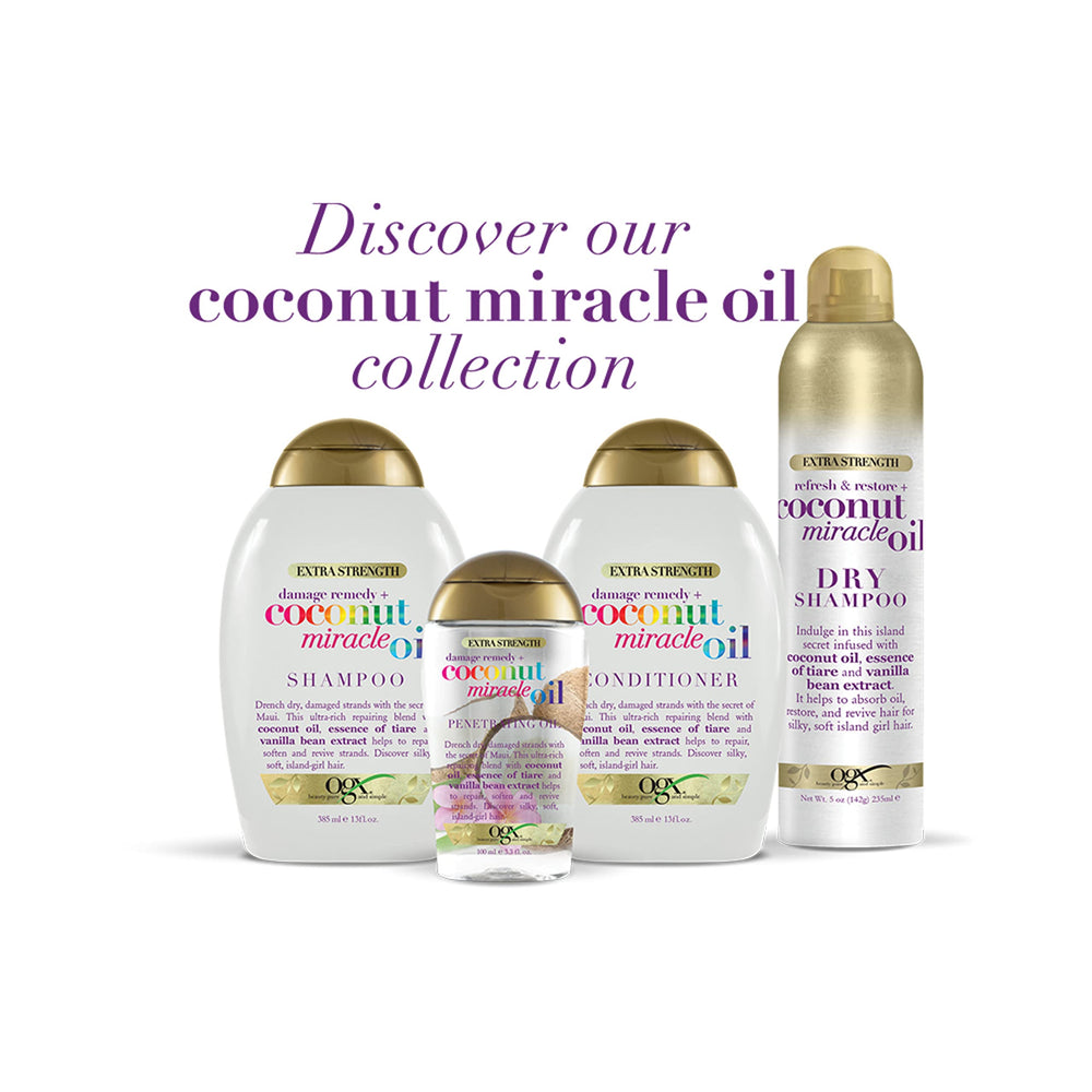 OGX bottle demonstrates oil-absorption and easier brushing for smoother hair