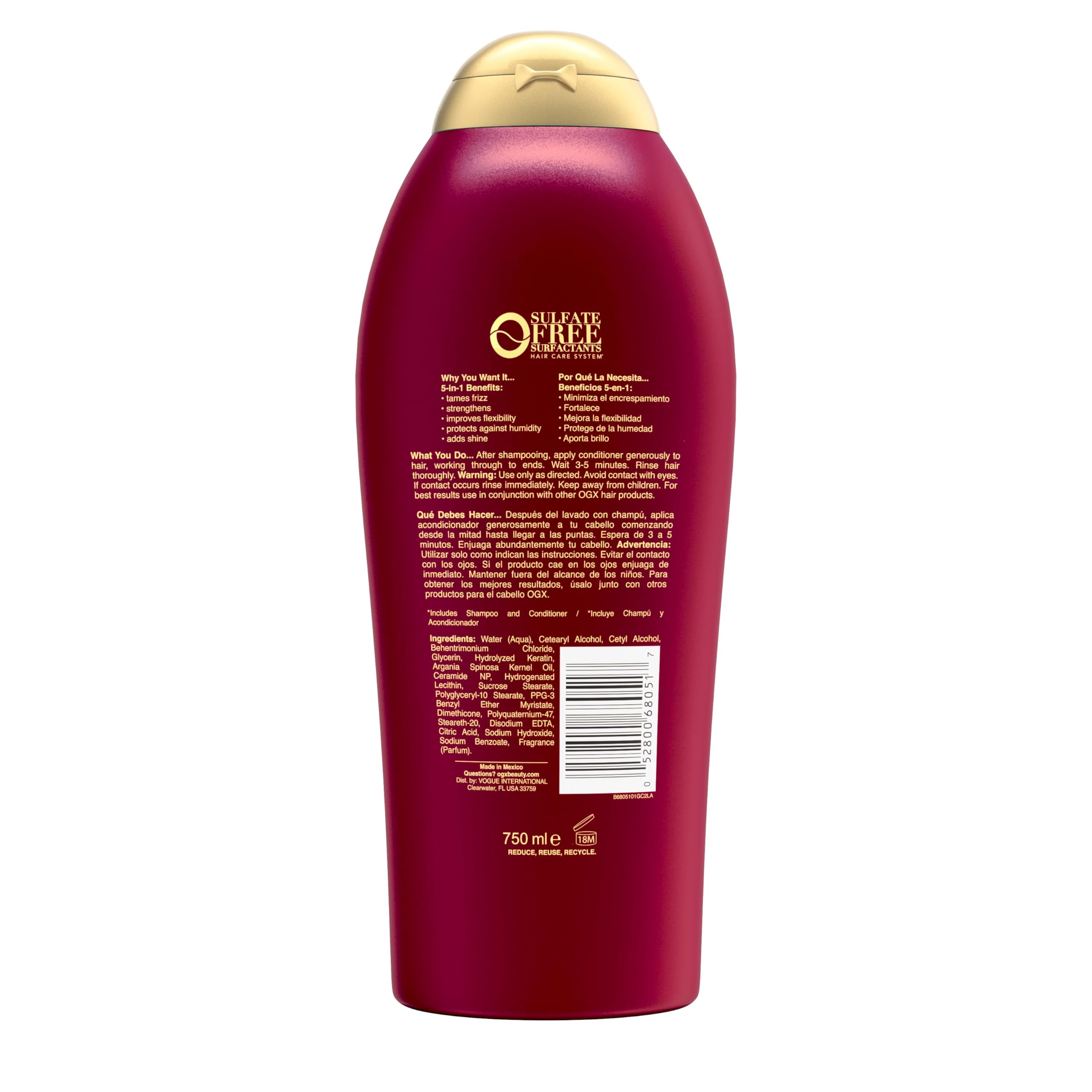 OGX Frizz-Free Keratin Conditioner bathroom pump display for everyday smoothing