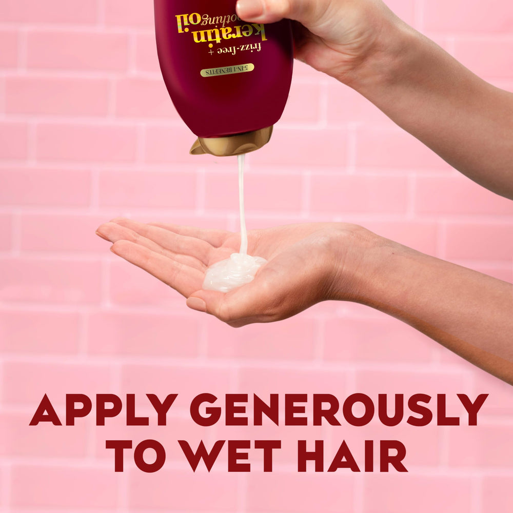 OGX Frizz-Free Shampoo sulfate-free label hints at gentle cleansing for everyday use.