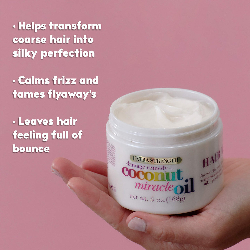 OGX Hair mask applied on damp hair previewing smooth results