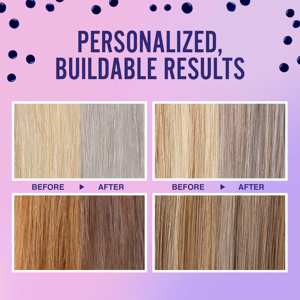 OGX Impecca-Blonde Purple Toning Drops poured into shampoo for personalized toning.