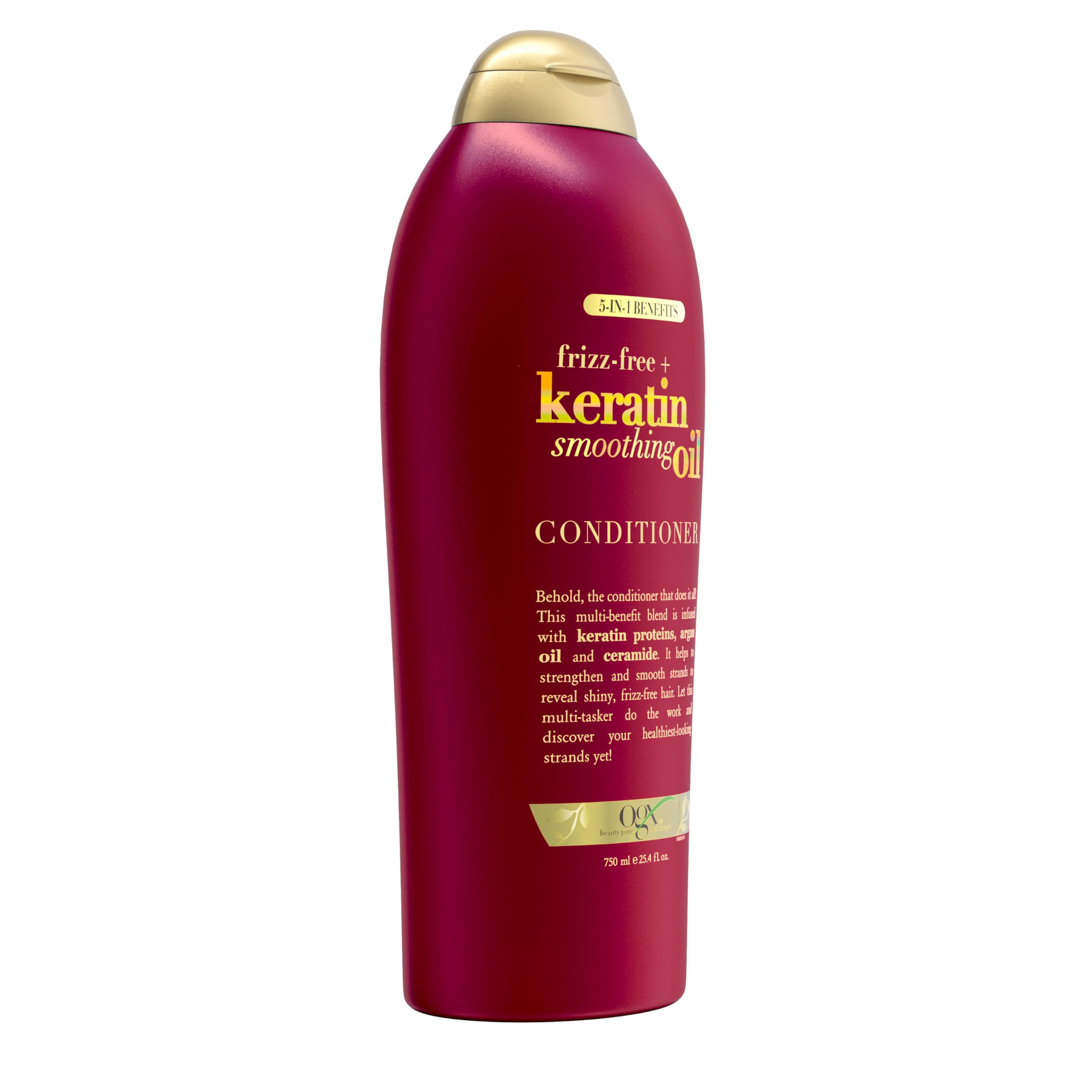 OGX Keratin Smoothing Conditioner ingredients close-up with ceramides and argan oil