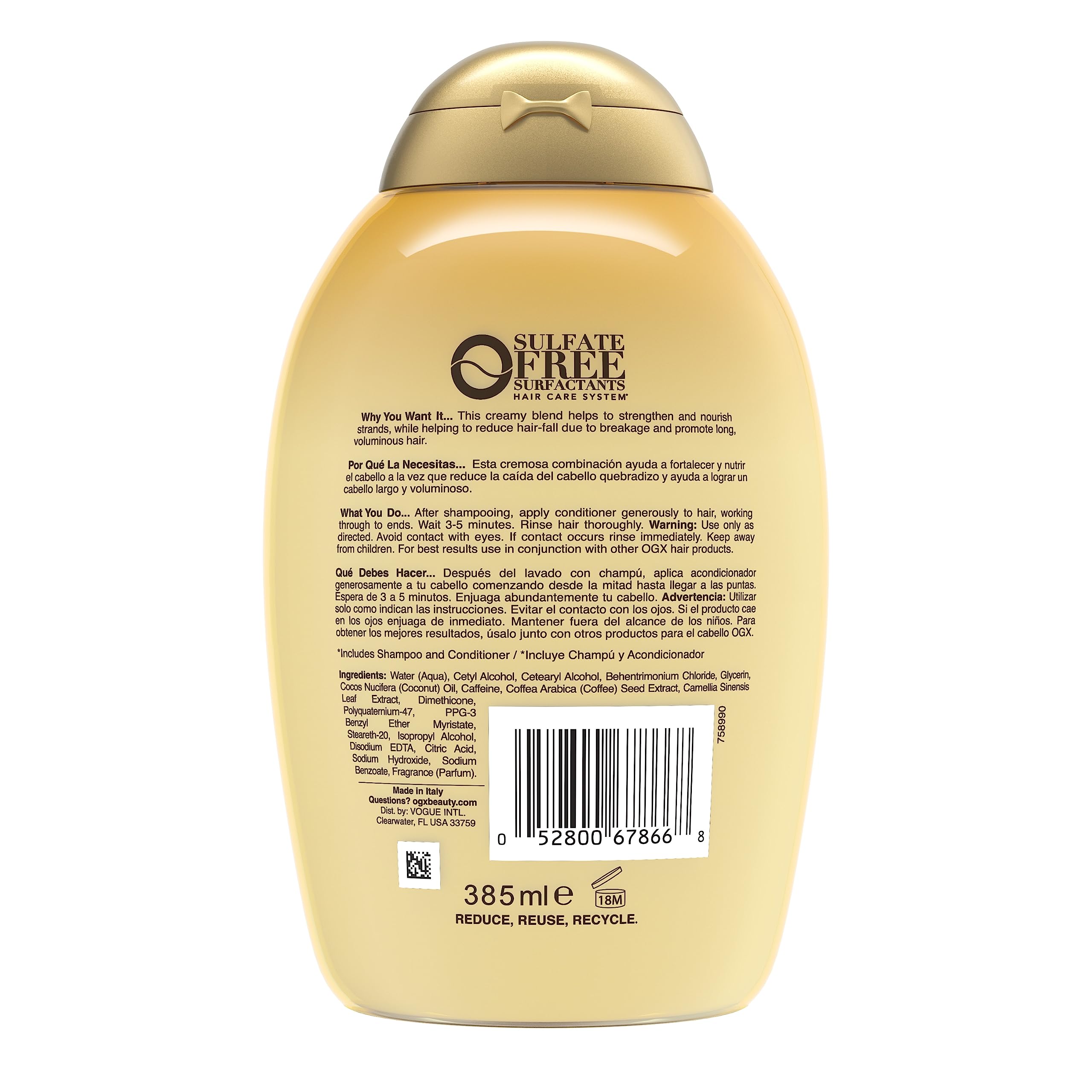 OGX product packaging on shelf communicates premium care