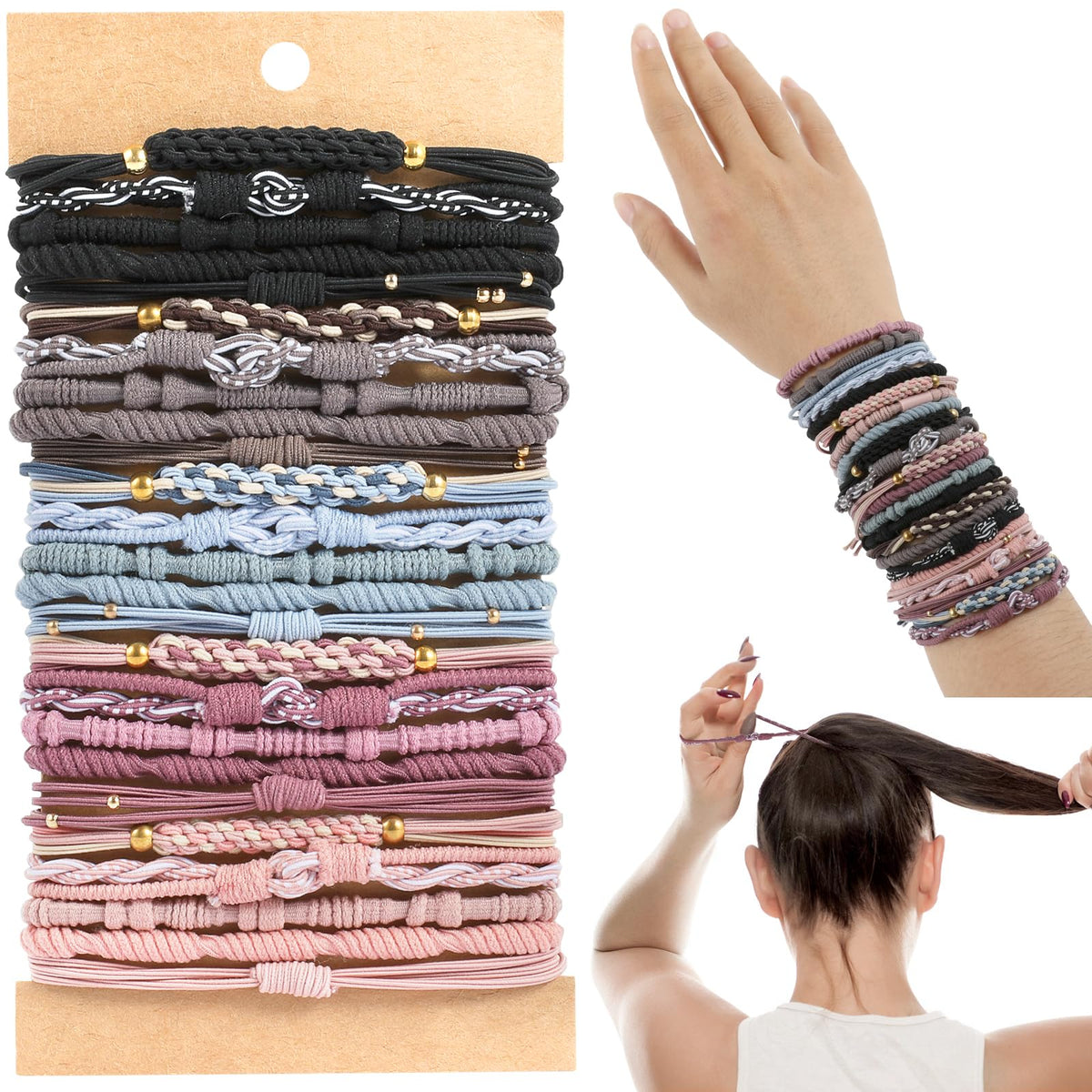 OHCISP boho hair ties closeup beads show gentle, durable stretch for daily wear.