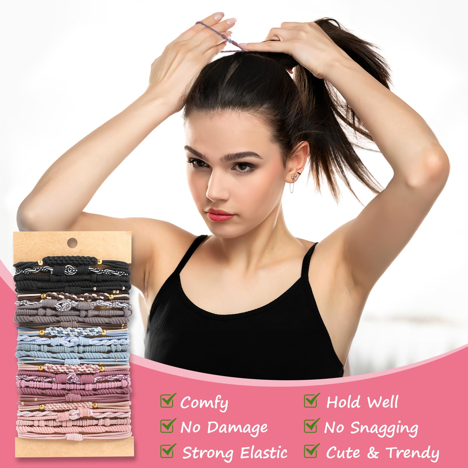 OHCISP pink boho hair ties on wrist demonstrate ready-to-wear style.