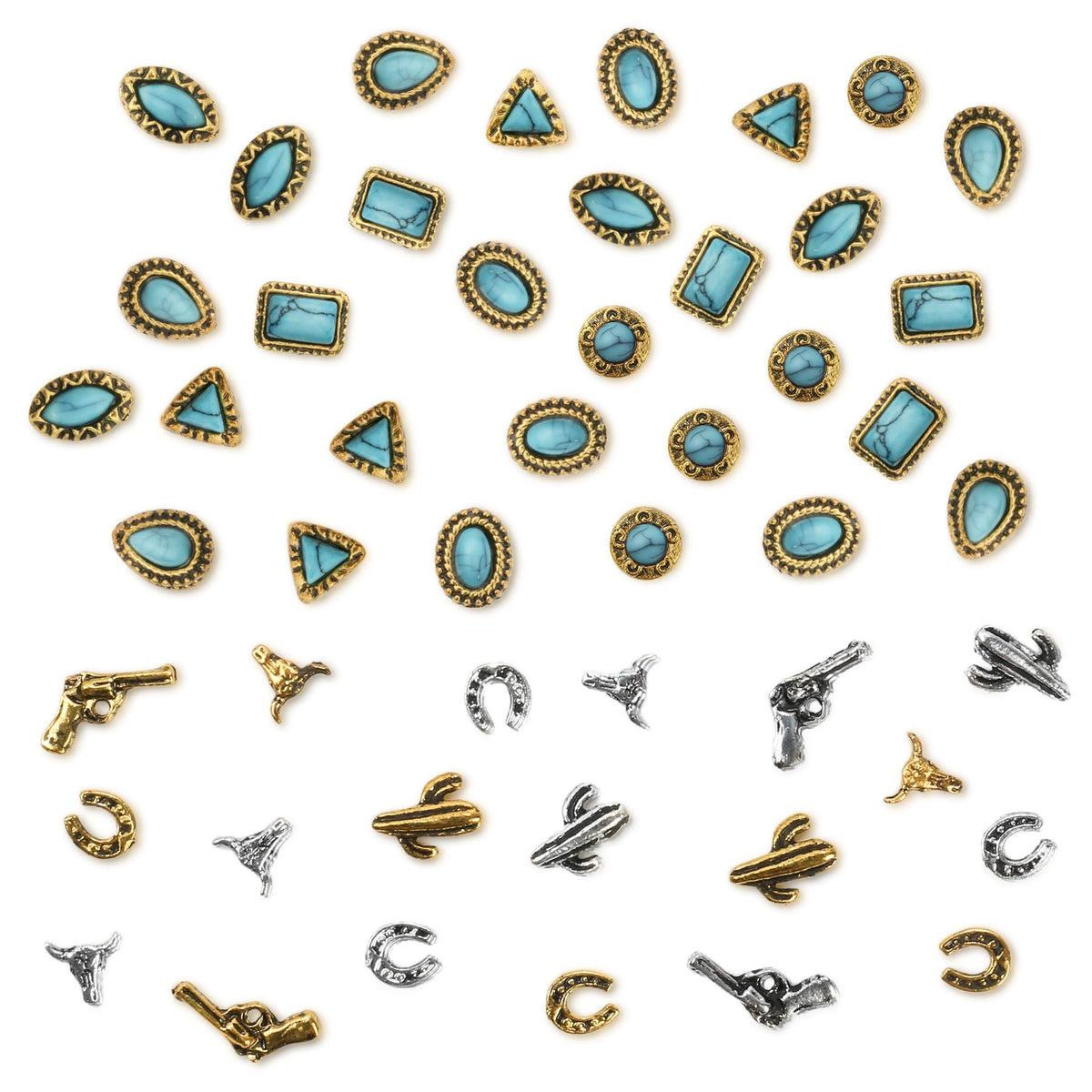 Ohmique turquoise nail charms set for chic DIY nail art with turquoise gems.