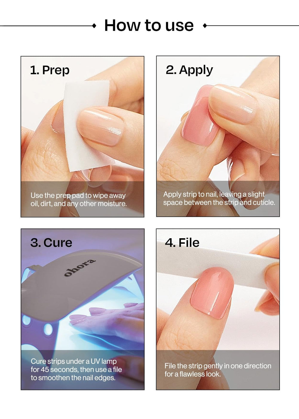 ohora 30-nail-wraps sizes-chart shows versatile nail fit across shapes.