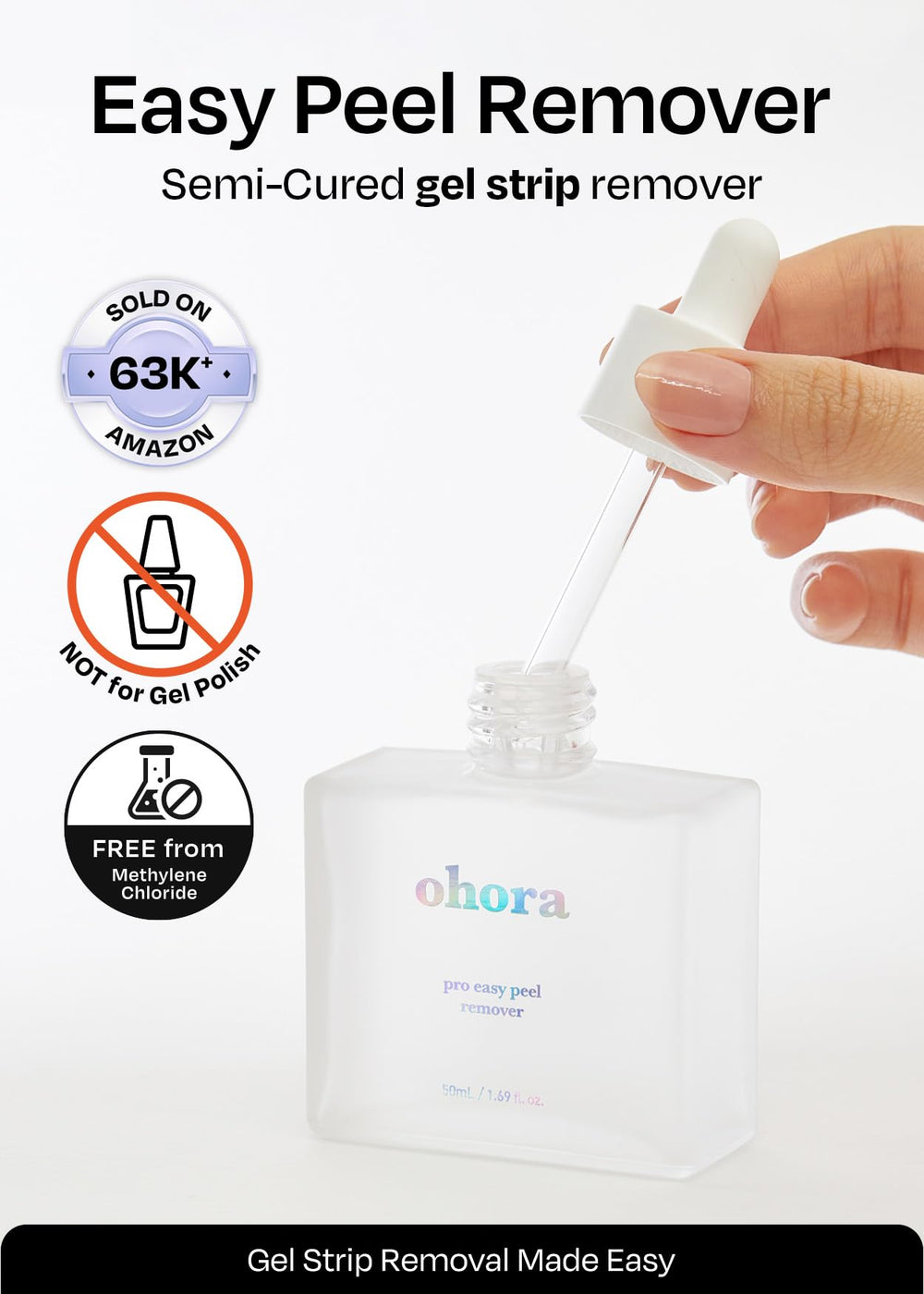 ohora Care Easy Peel Remover Nourishing formula close-up highlights hydrolyzed collagen benefits.