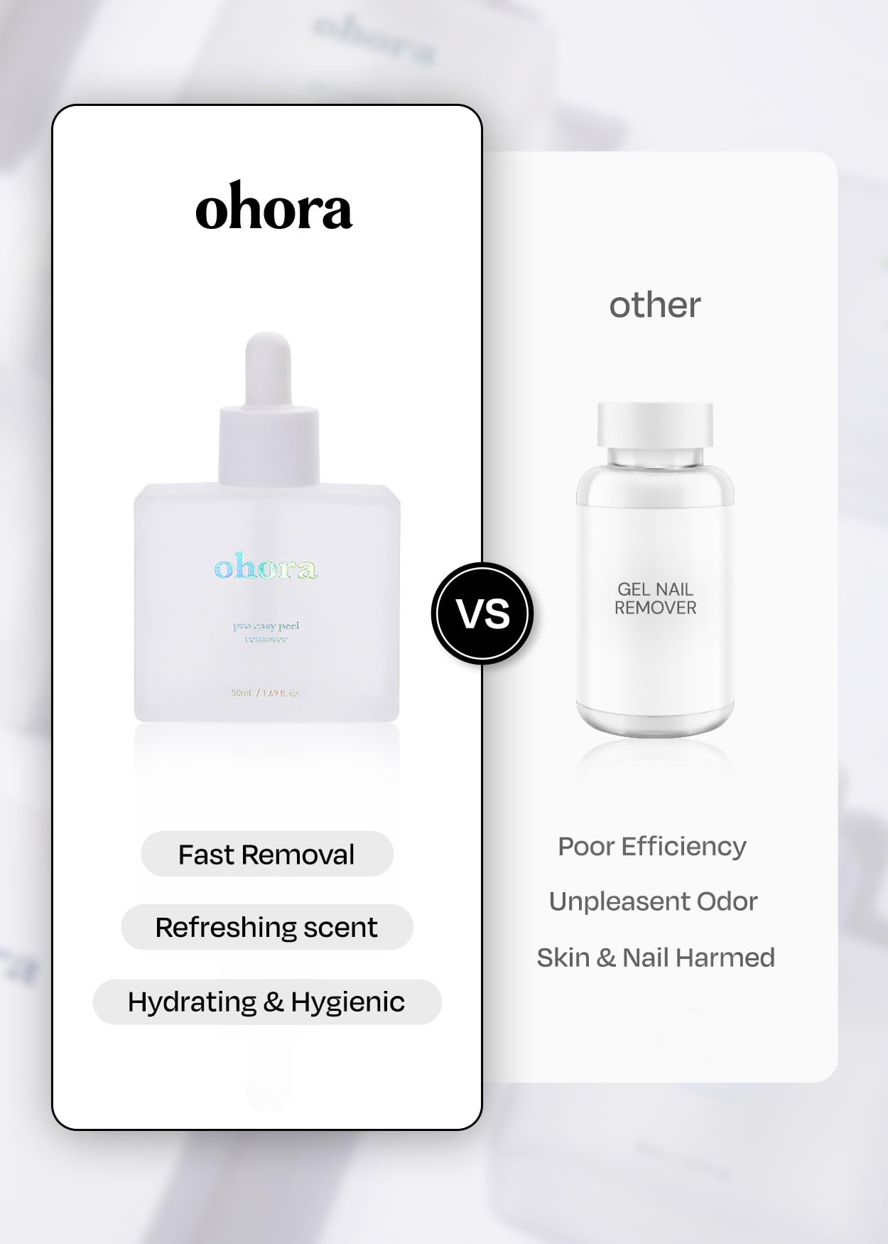 ohora Care Easy Peel Remover Packaging design highlights vegan, cruelty-free certification.