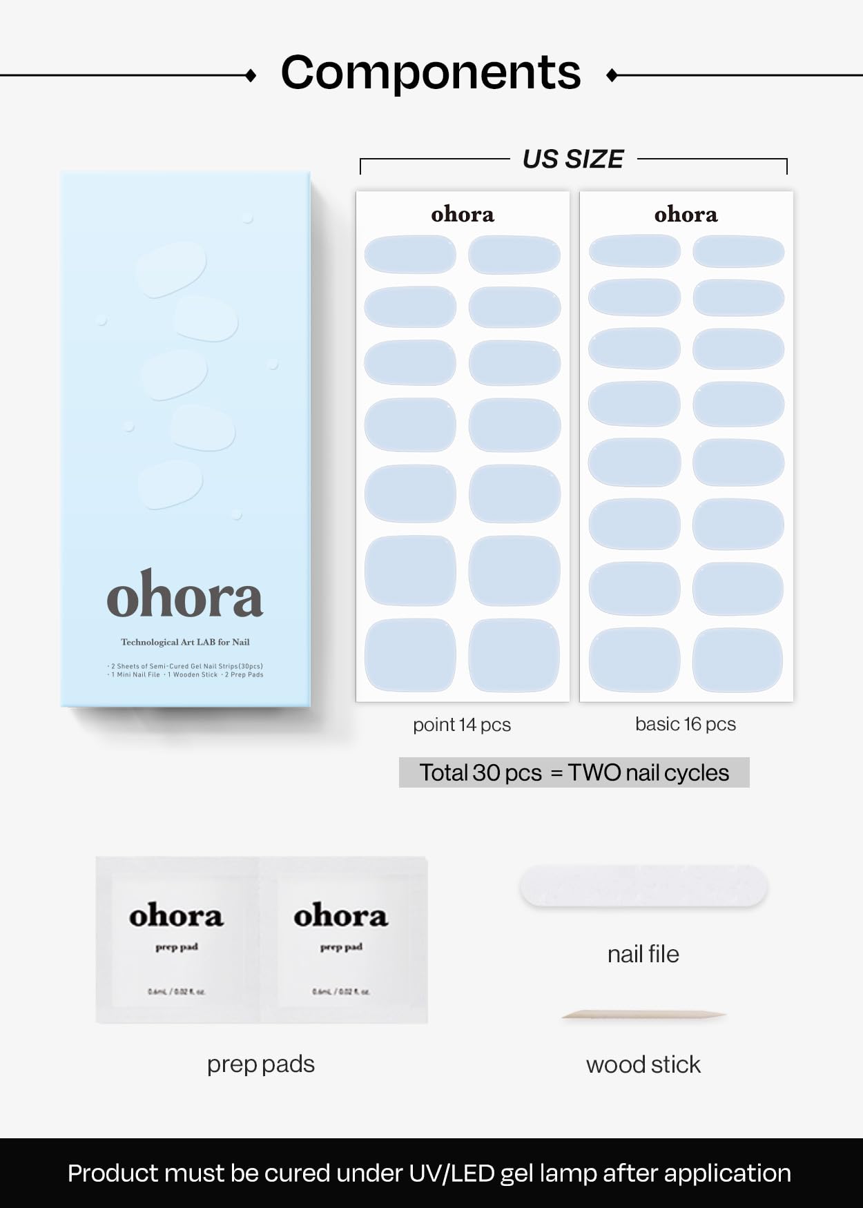 ohora greyish blue included tools prep pads file wooden stick close-up