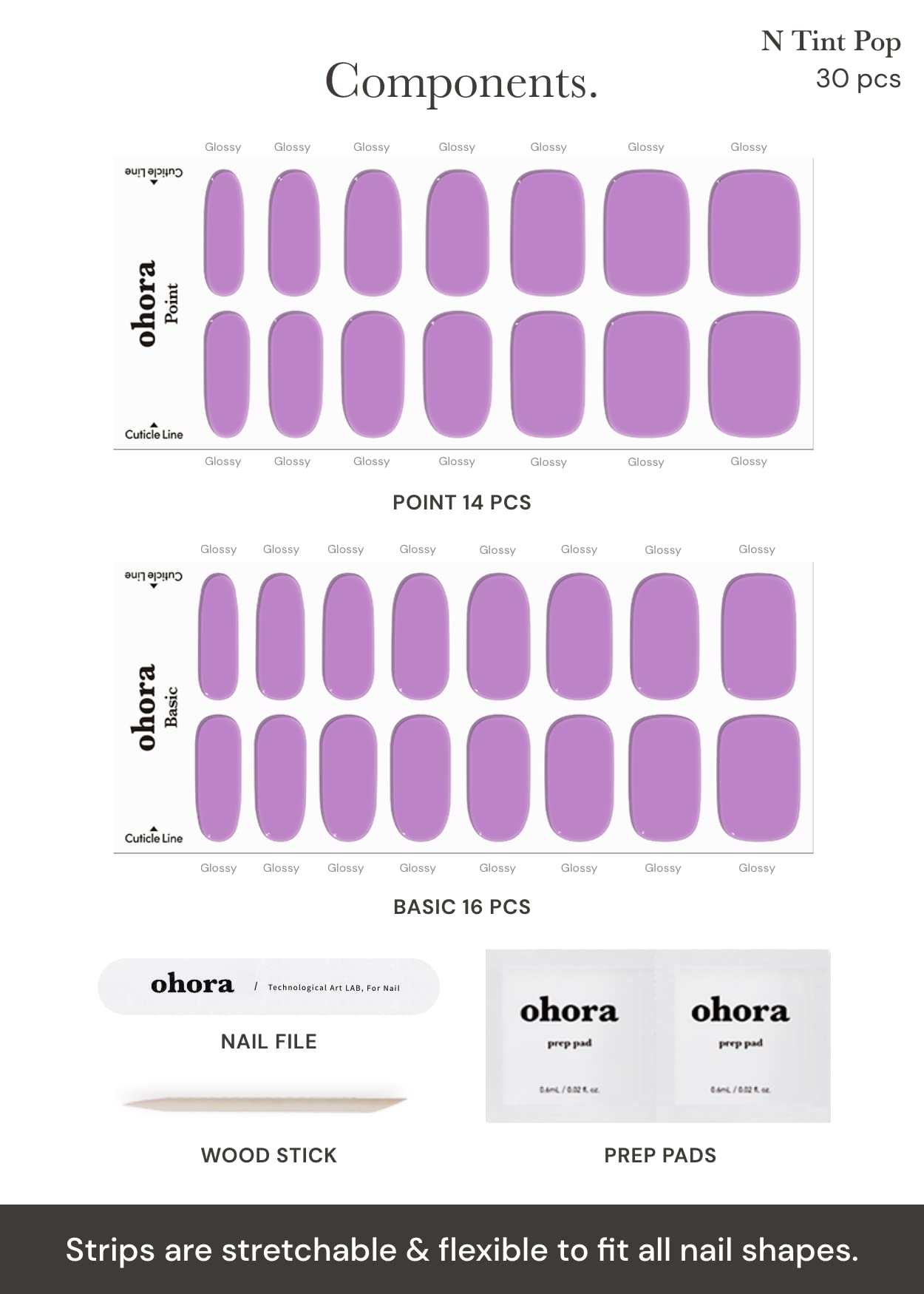 ohora includes prep pads nail file and wooden stick for precise prep.