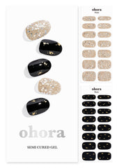 ohora N Dazzling Night gel nail strips close-up showing glitter black finish for at-home salon look