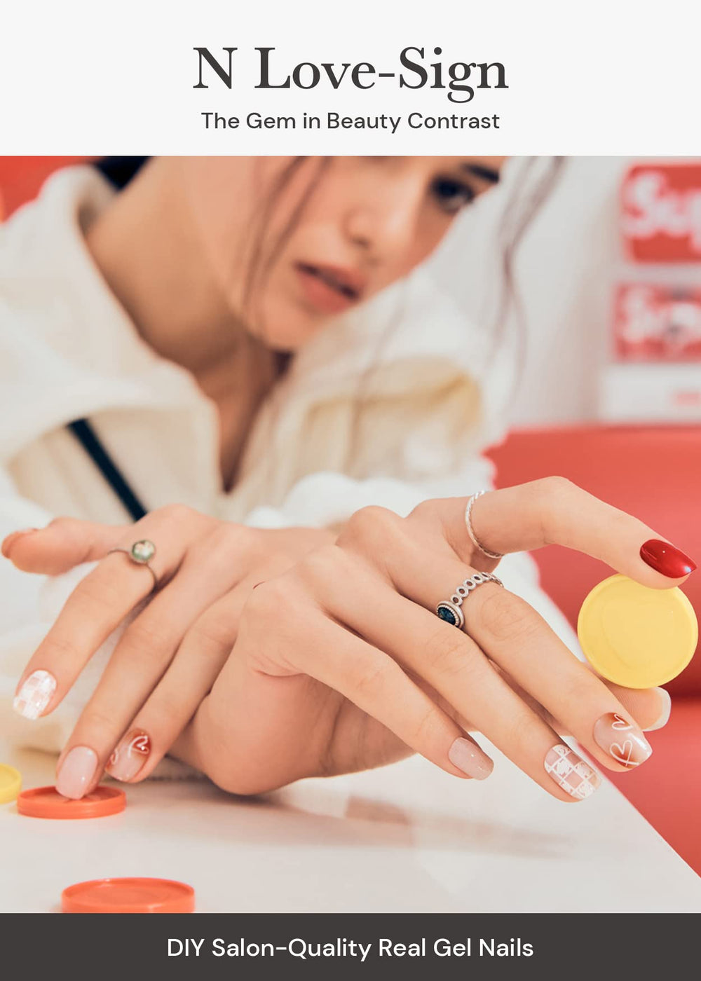 ohora N Love-Sign nail wrap close-up shows red patterned design
