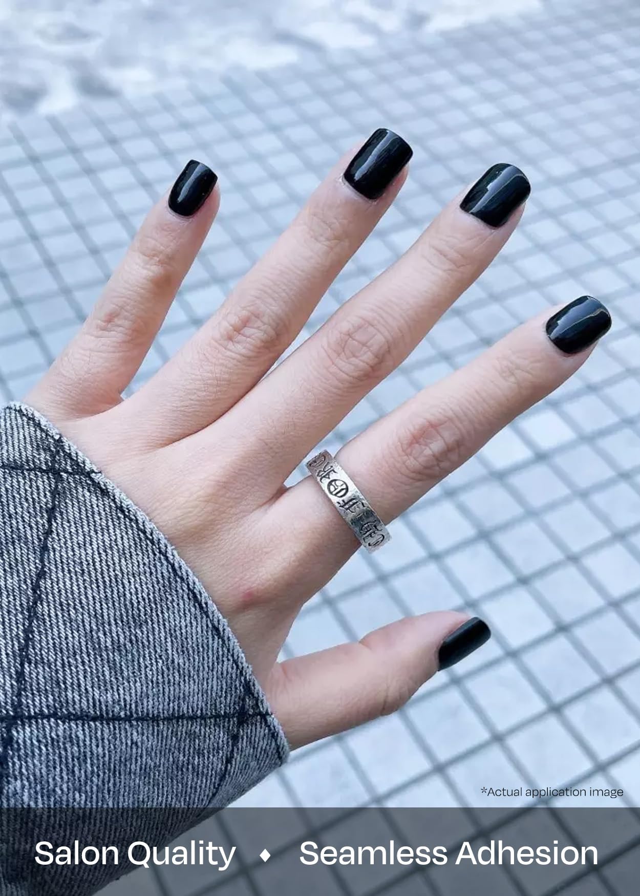 ohora n-onyx swatch on nail illustrates bold, durable manicure options.