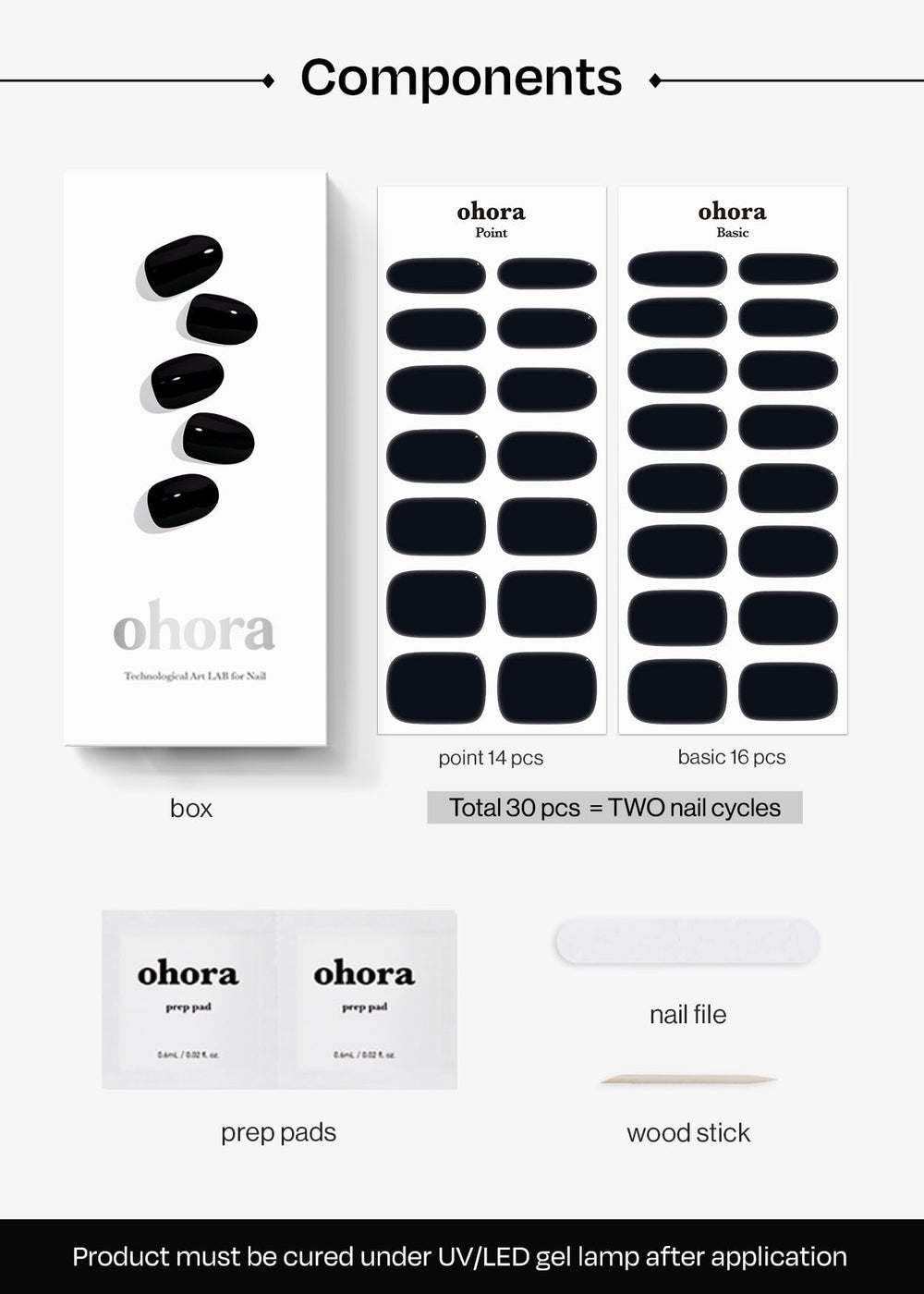 ohora n-onyx tools included image shows prep pads and file for smooth prep.