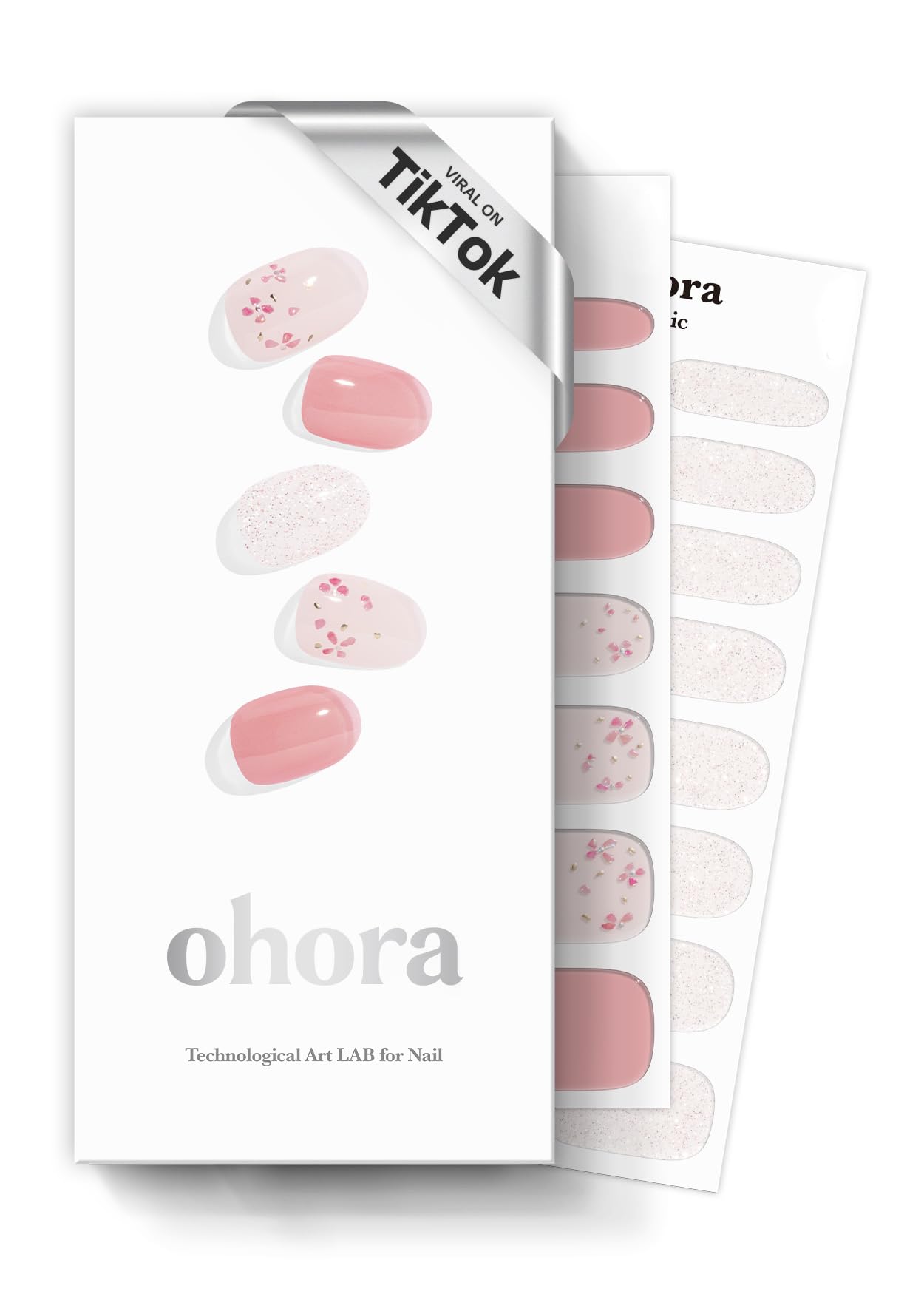 ohora n rose diamond packaging shows 30 nail wraps and tools for at-home salon-quality nails.